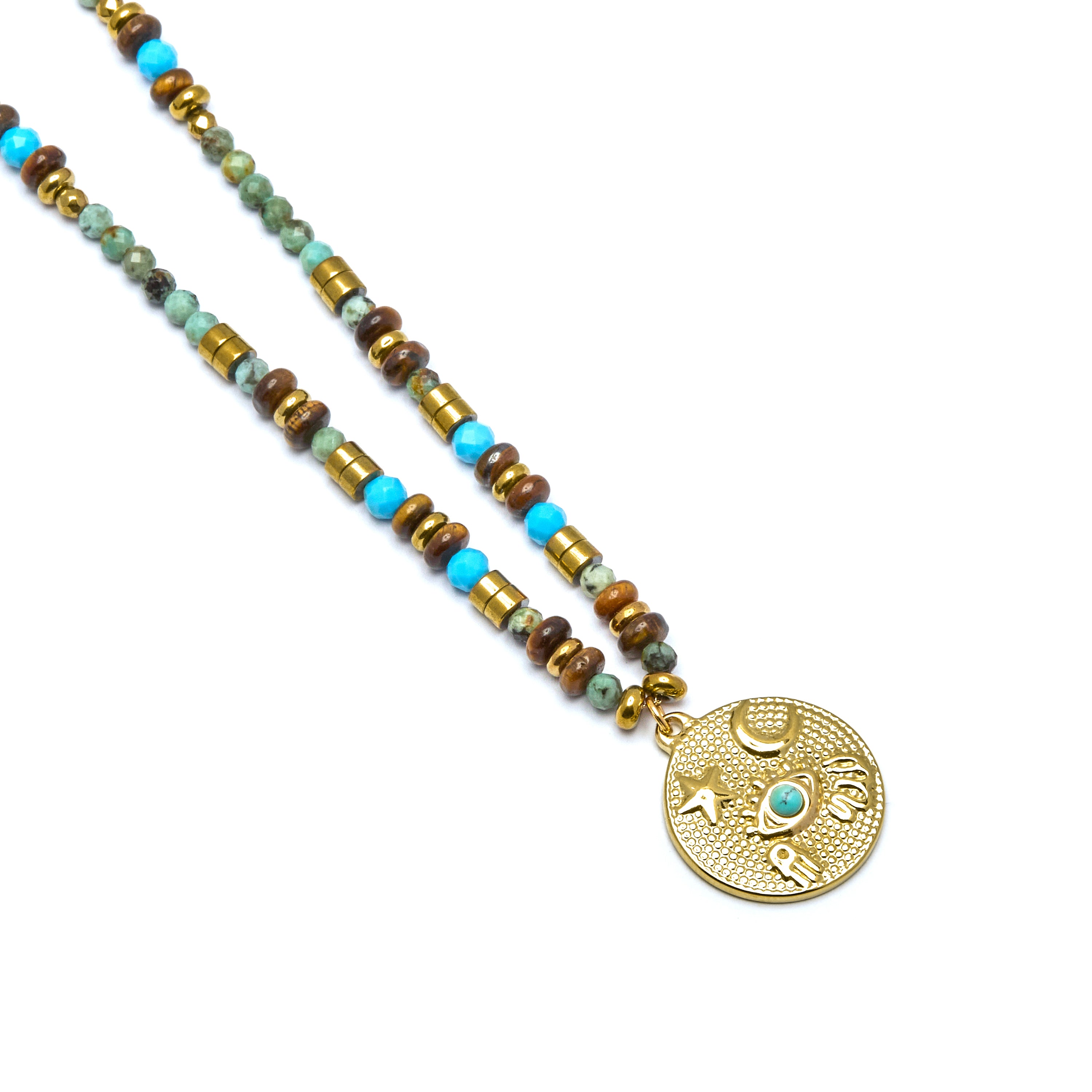 Halskette mit mehrfarbigen Natursteinen, 18k Goldfinish - Salki