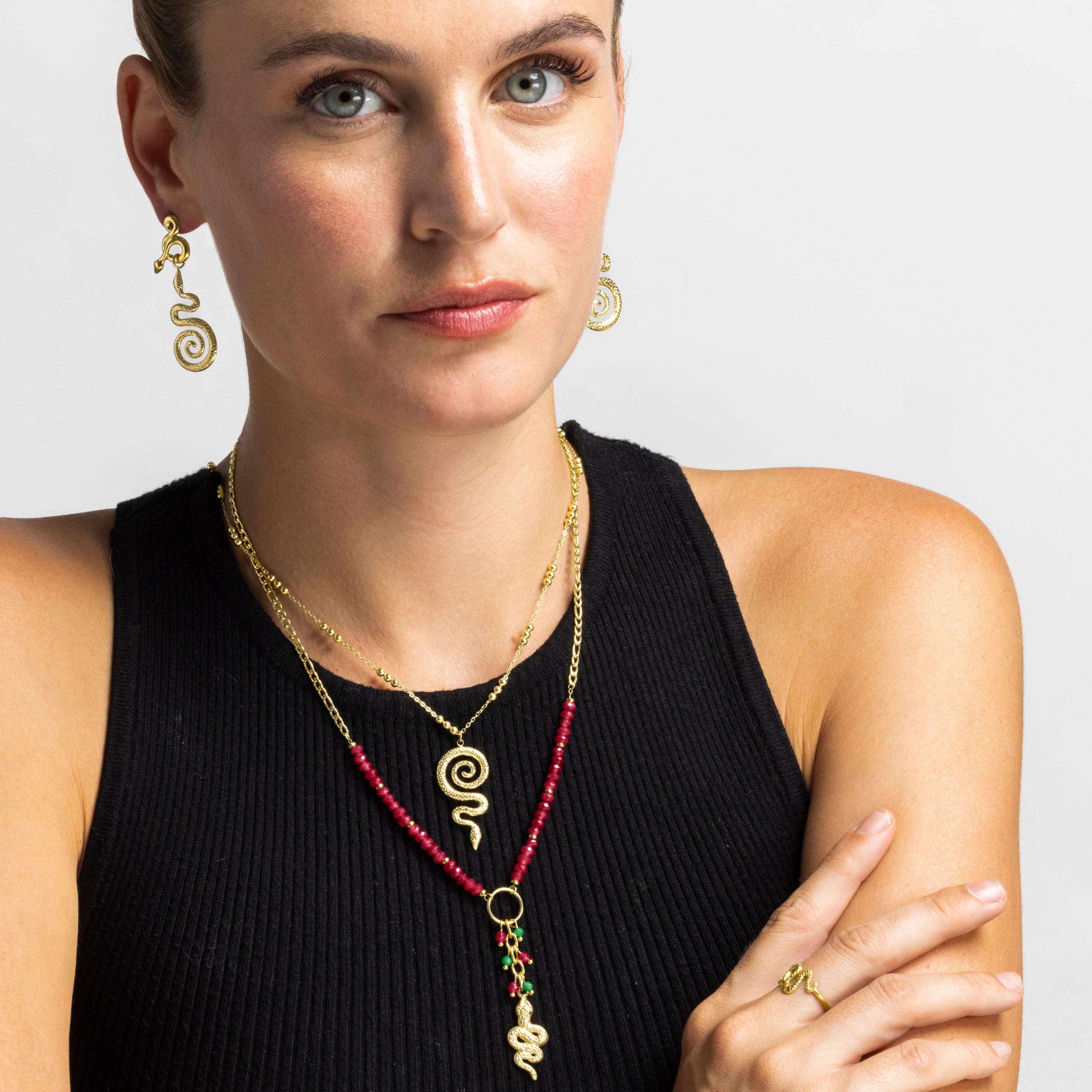 Collier avec Cristal Rouge finition or 18k - Edrak