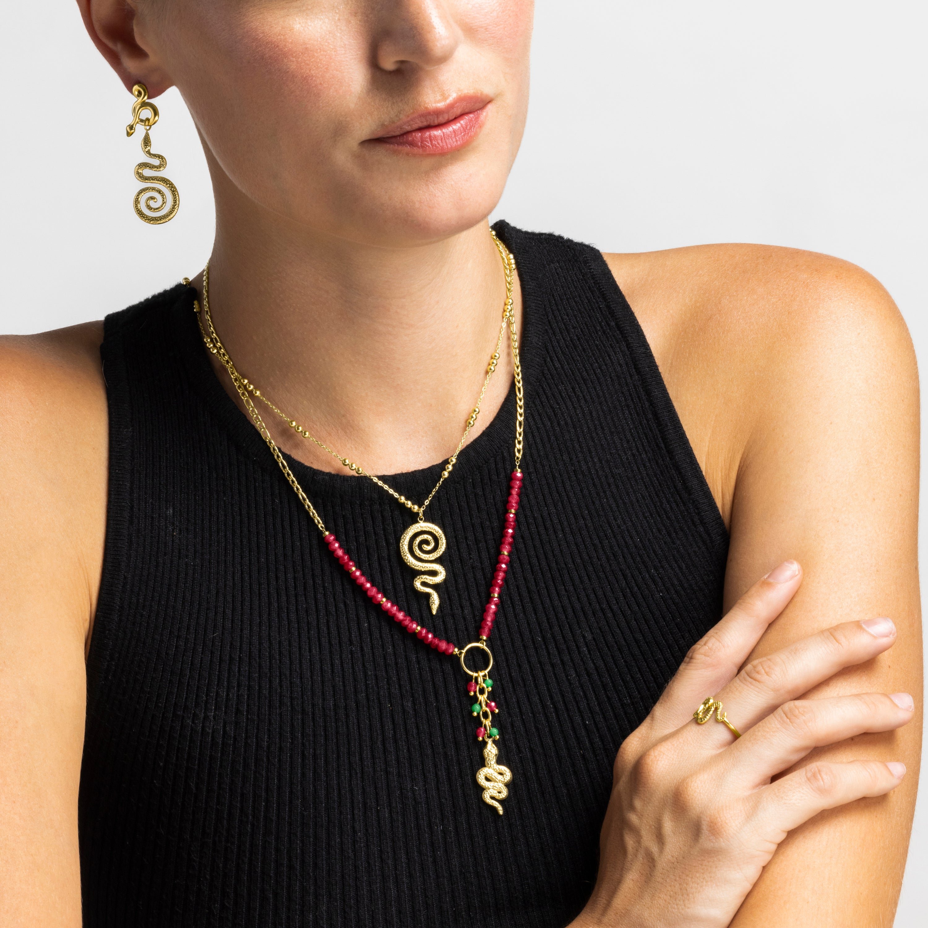 Collier avec Cristal Rouge finition or 18k - Edrak