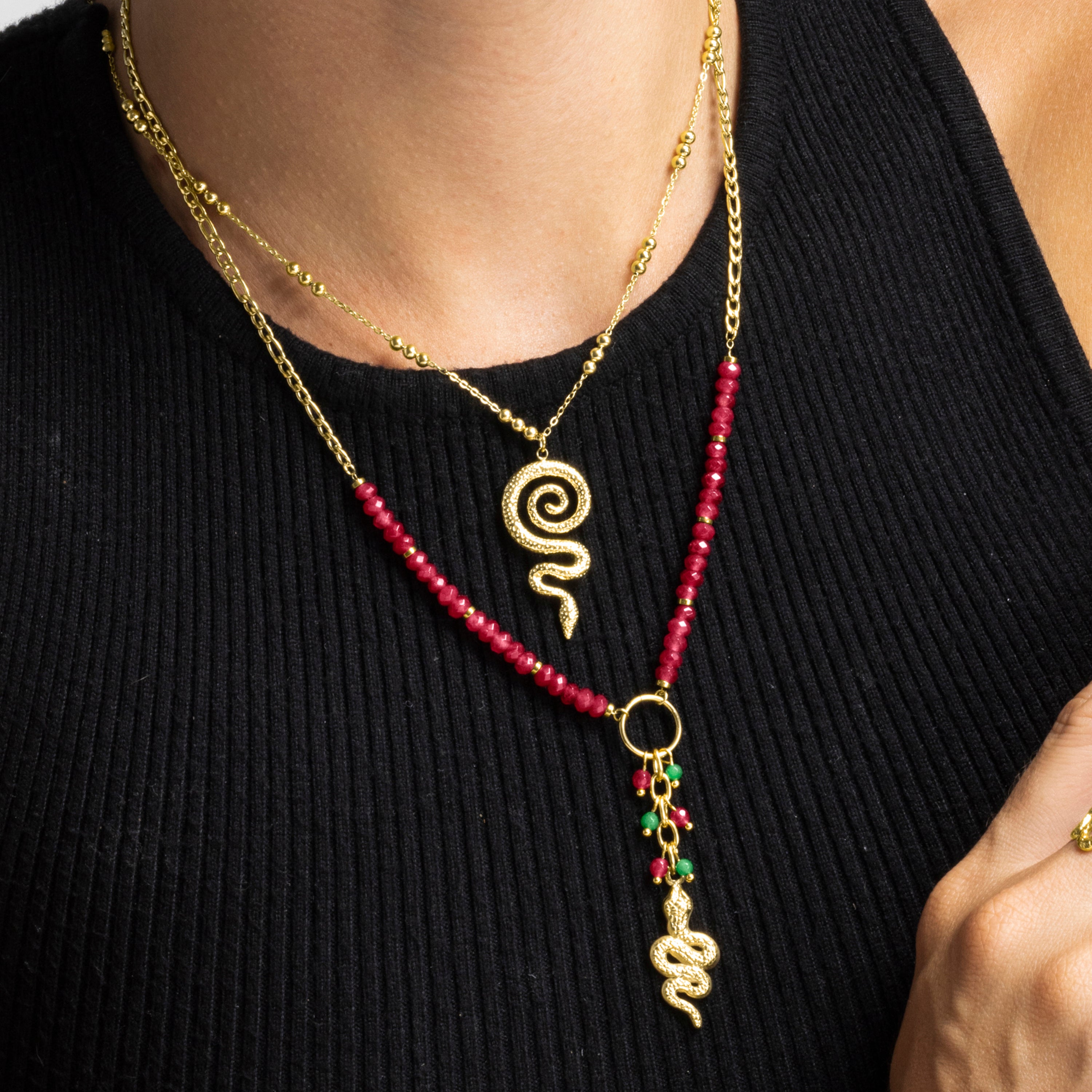 Collier avec Cristal Rouge finition or 18k - Edrak
