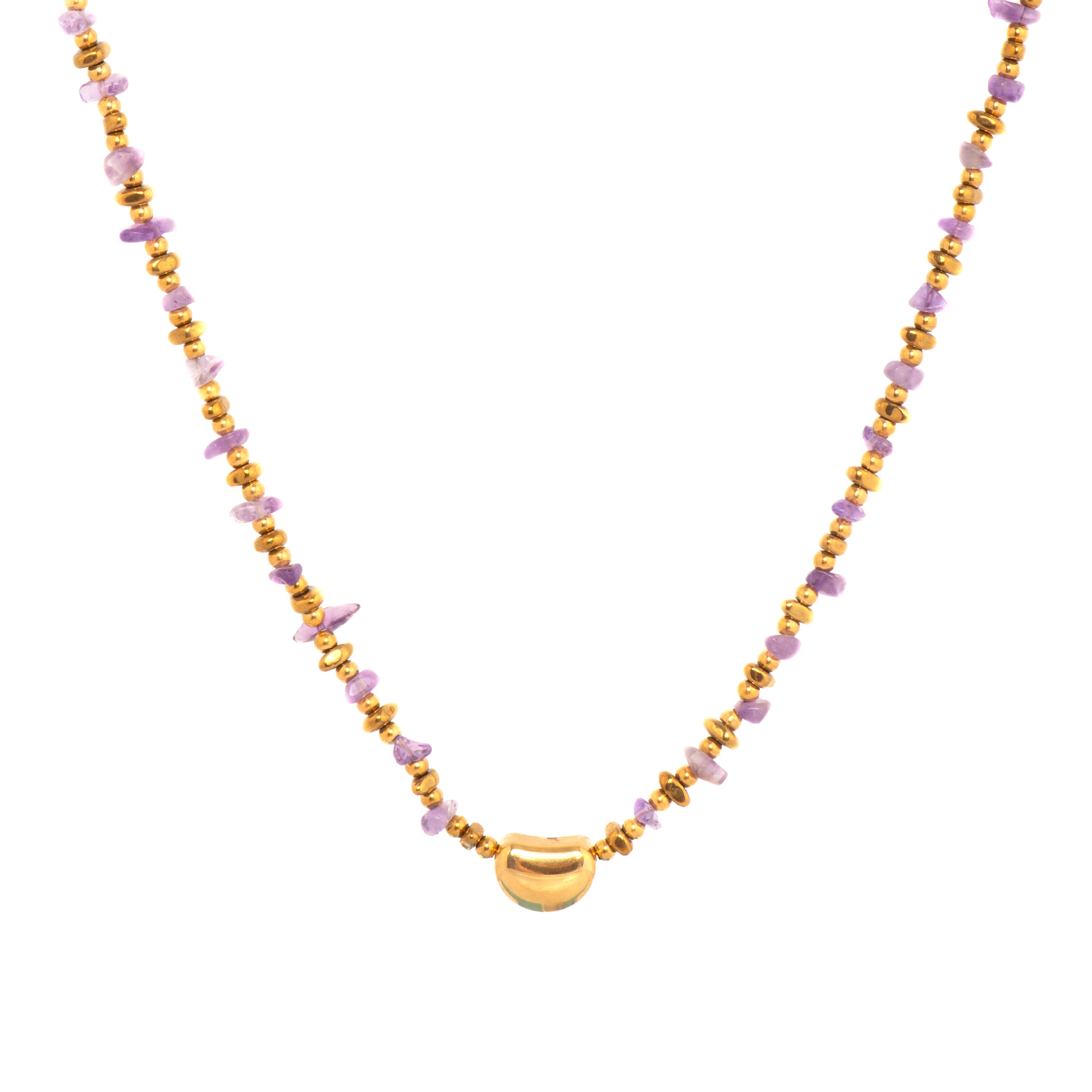 18k Yellow Gold Finished Necklace with Natural Amethyst - Tarthae