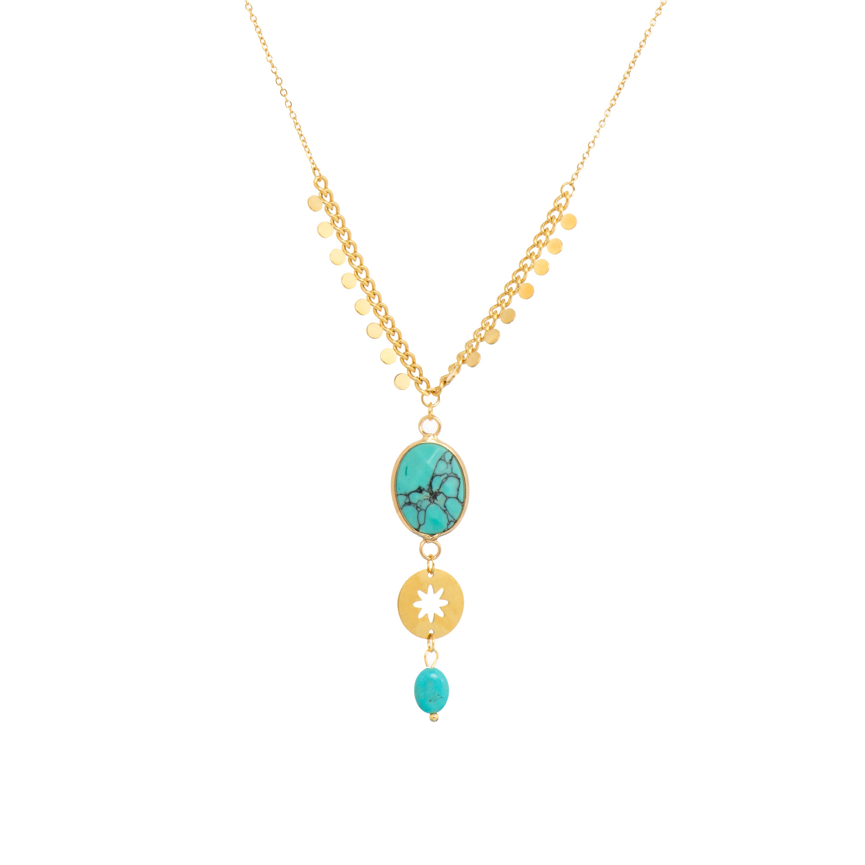 Colar acabado em ouro amarelo de 18k e turquesa - Rekbas
