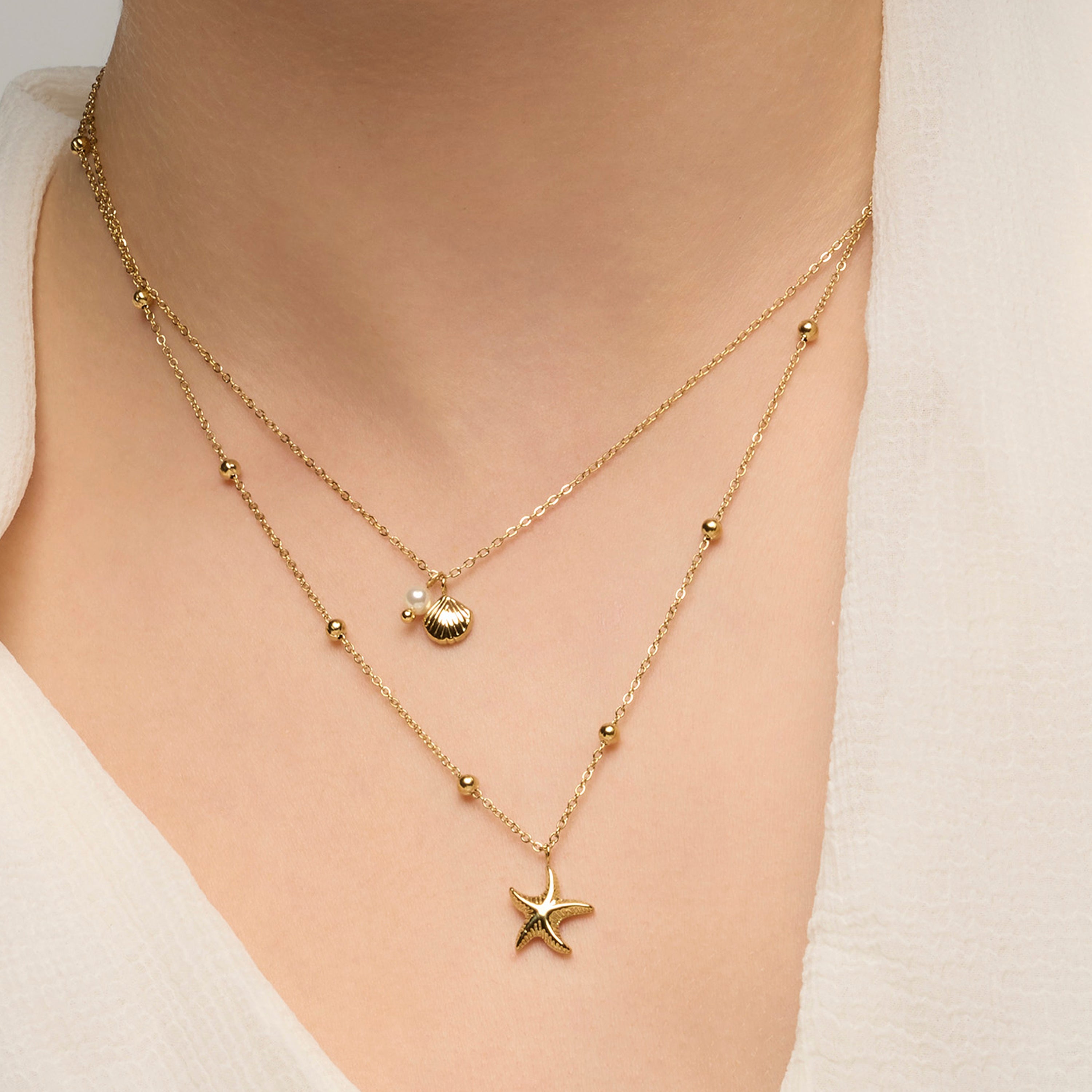 Collana finitura oro giallo 18k e Perla Bianca - Stik