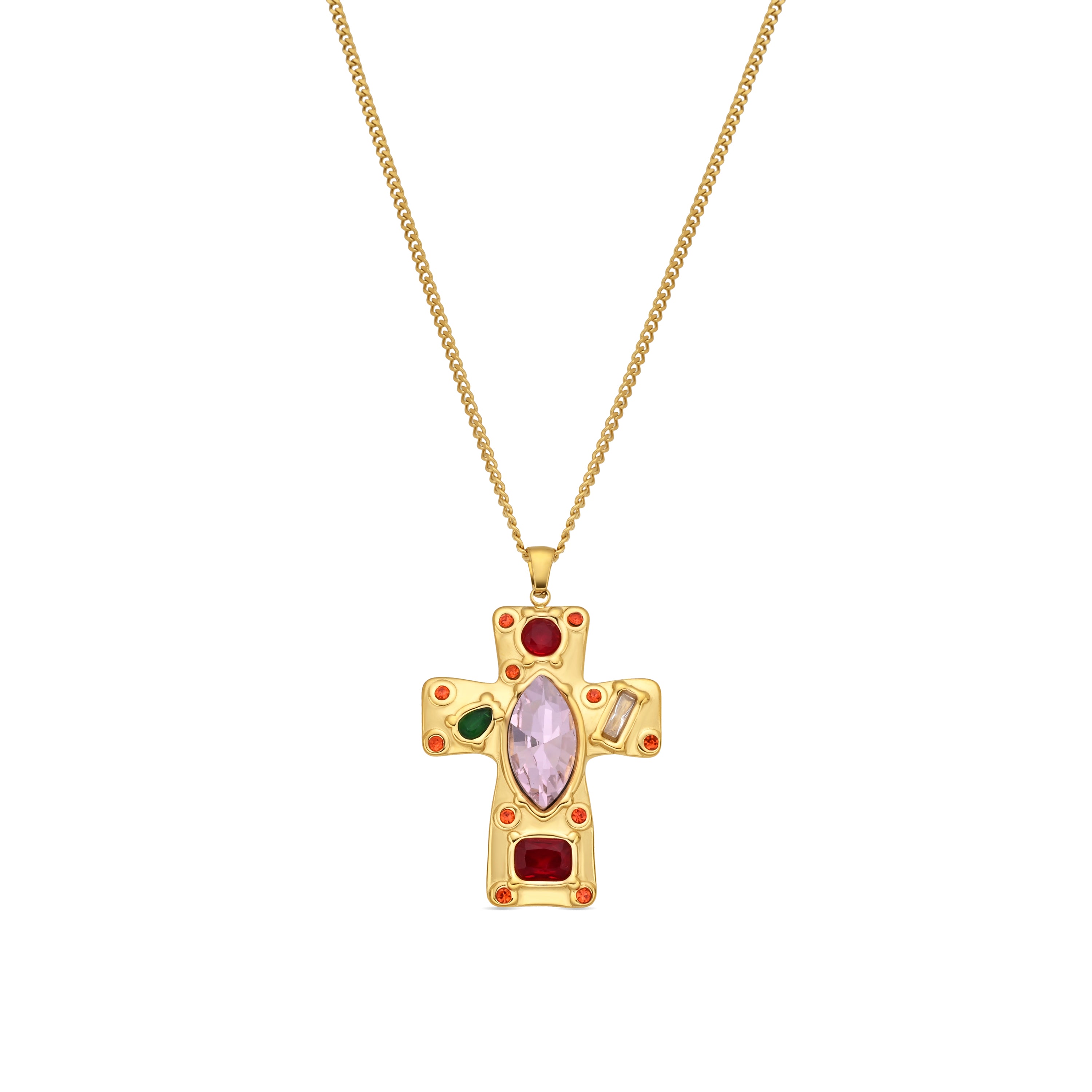 Mehrfarbige Zirkonia-Halskette mit 18k Gelbgold-Finish - Overy
