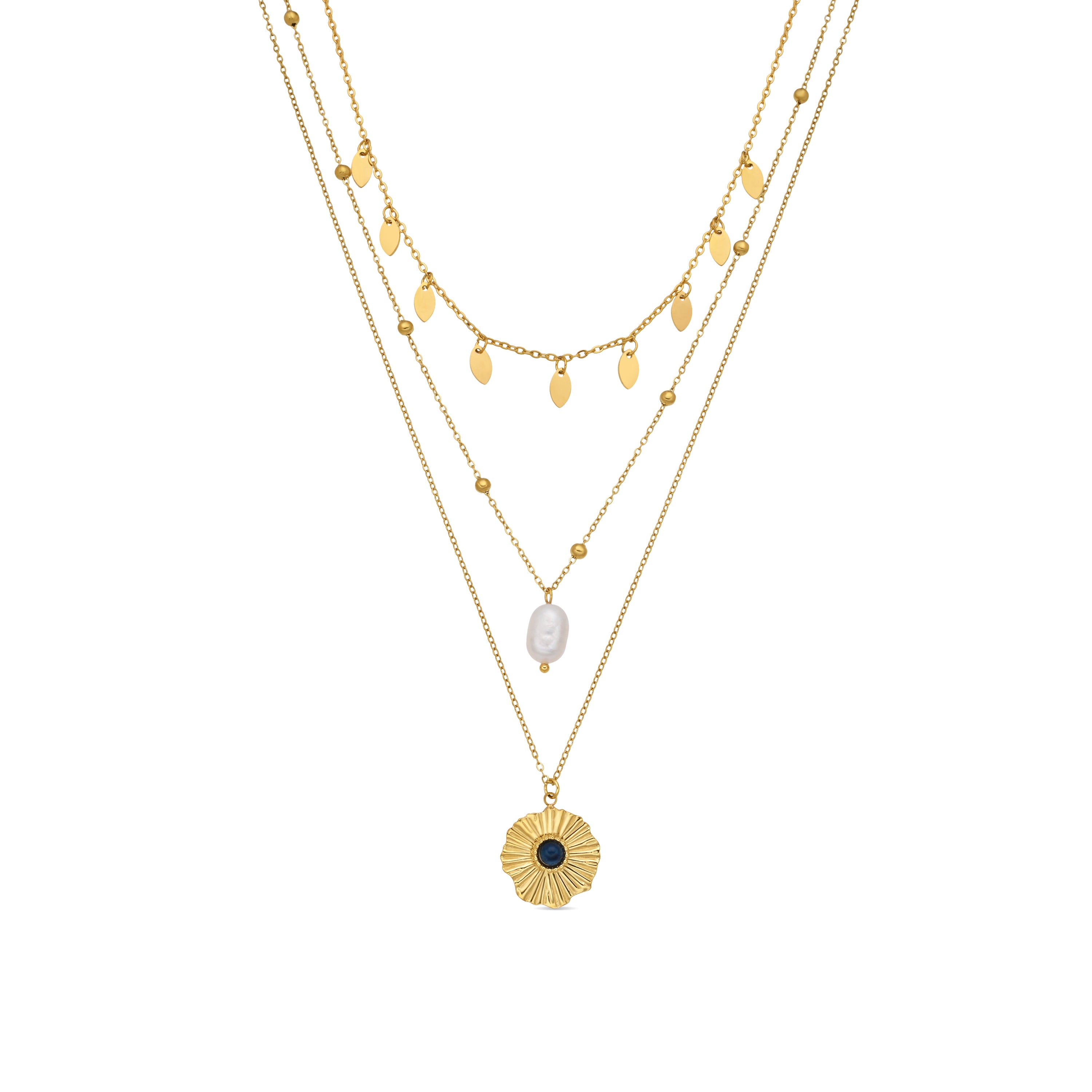 Collier de perles blanches finition en or jaune 18k - Kixo