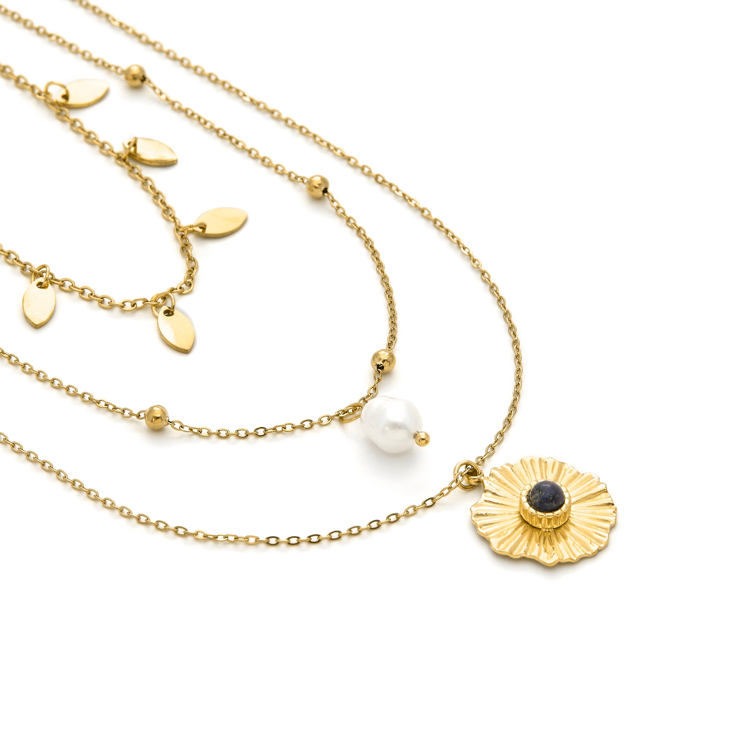 Colar de Perla Blanca acabado em ouro amarelo 18k - Kixo