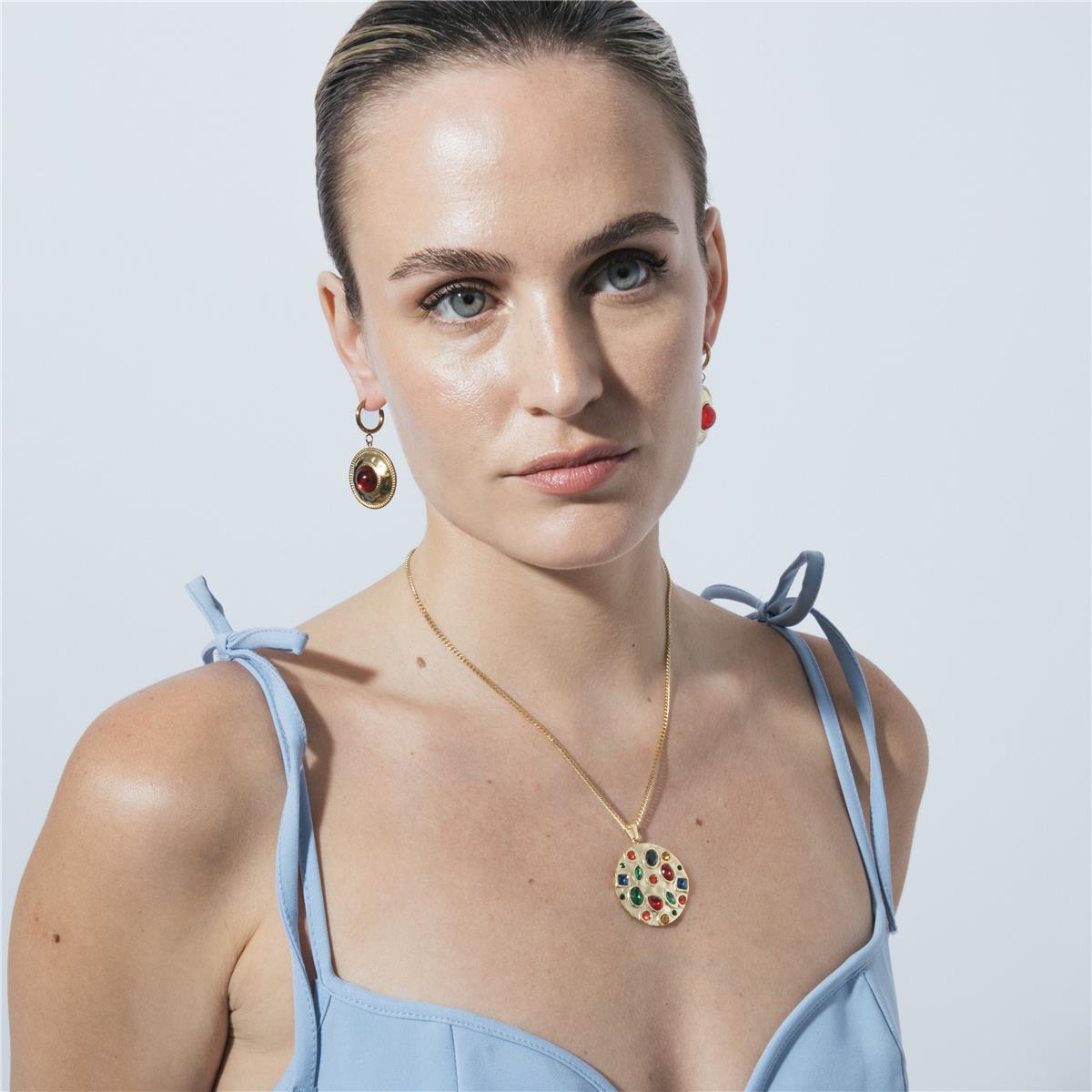 Collar de Cuarzo Hidrotermal Multicolor acabado en oro amarillo 18k - Fansya