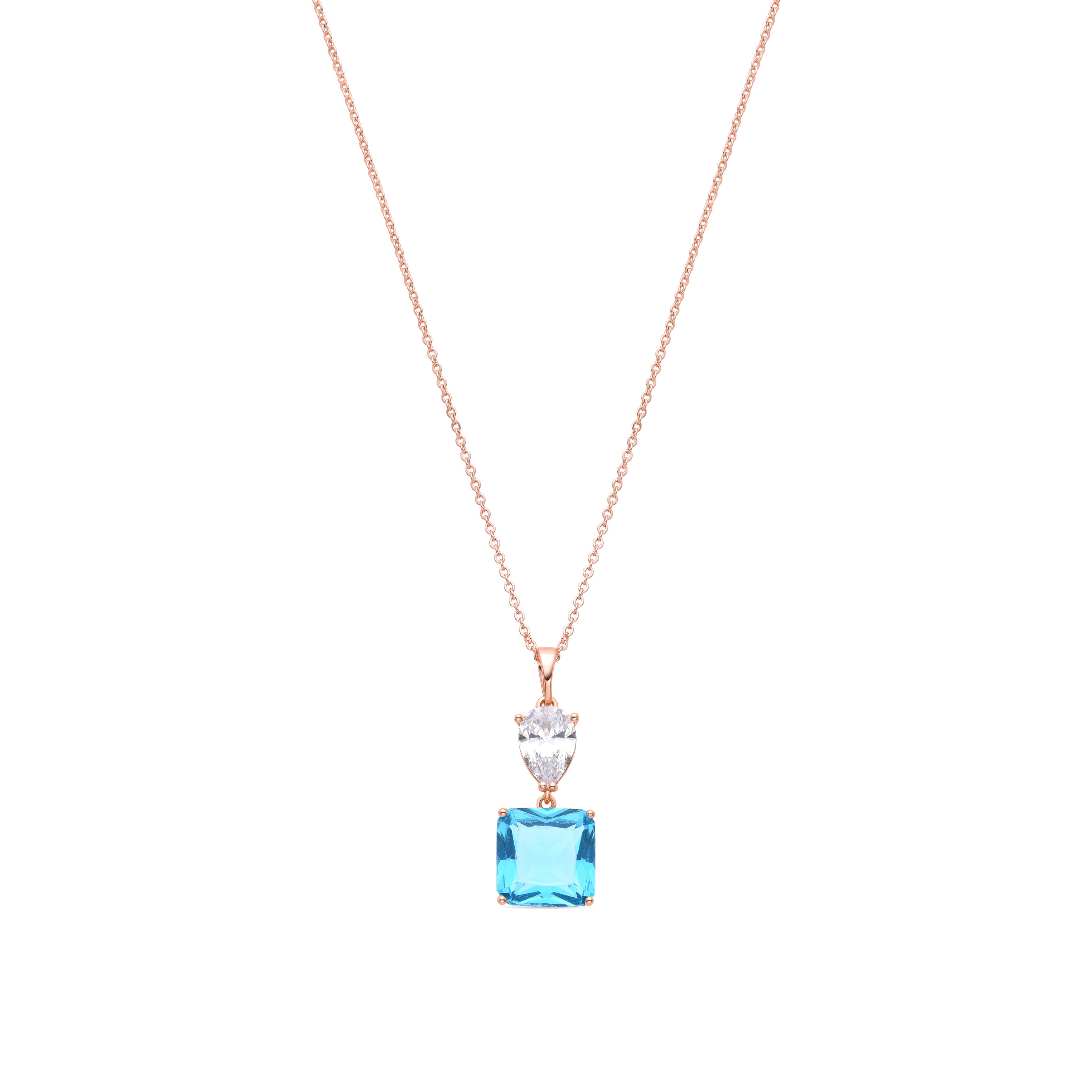 Halskette mit blauer Topas-Zirkonia, vergoldet mit 18K Gelbgold - Bizex