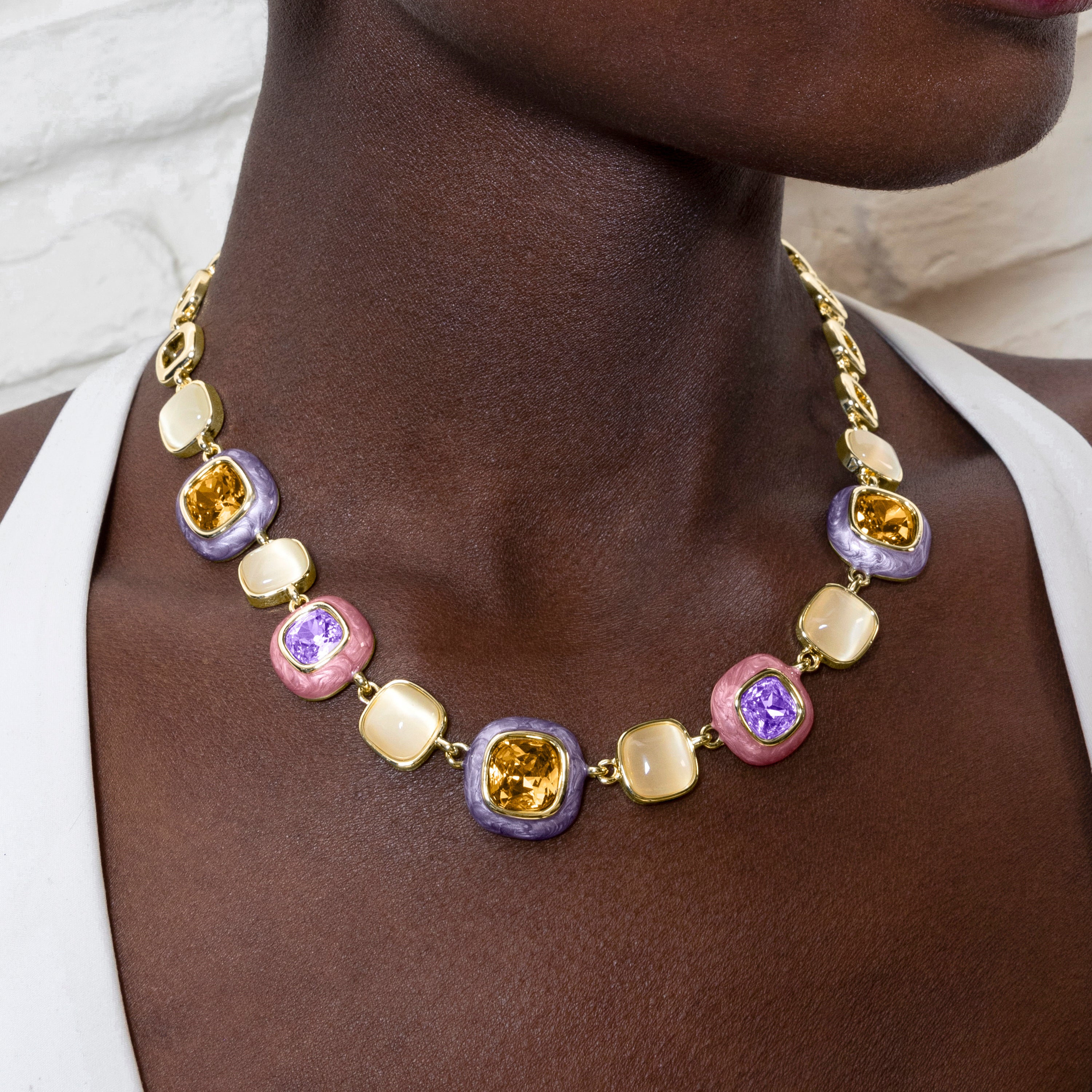 Multicolor Zirconia Necklace finished in 18K yellow gold - Drogolo