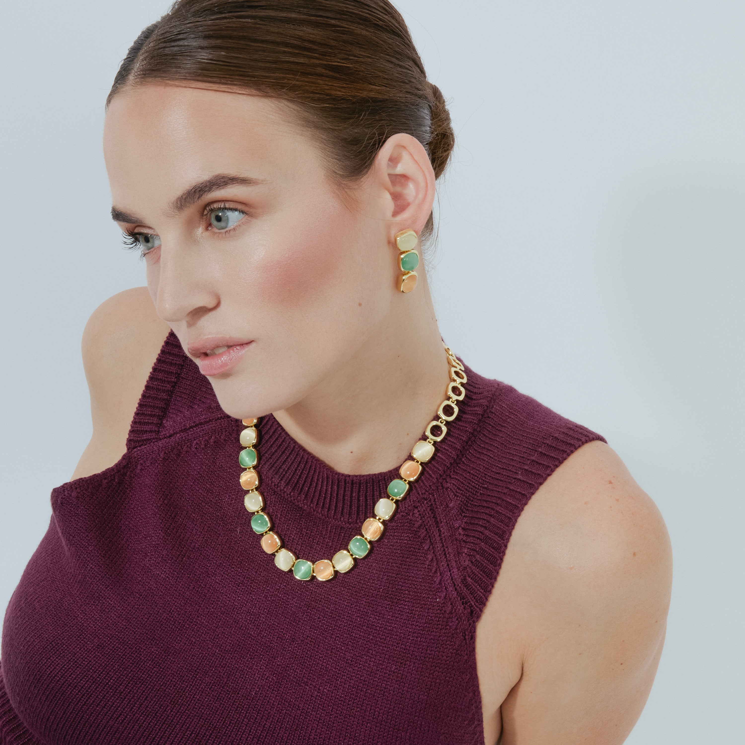 Collar con Ojo de Gato Multicolor acabado oro 18k - Shureo