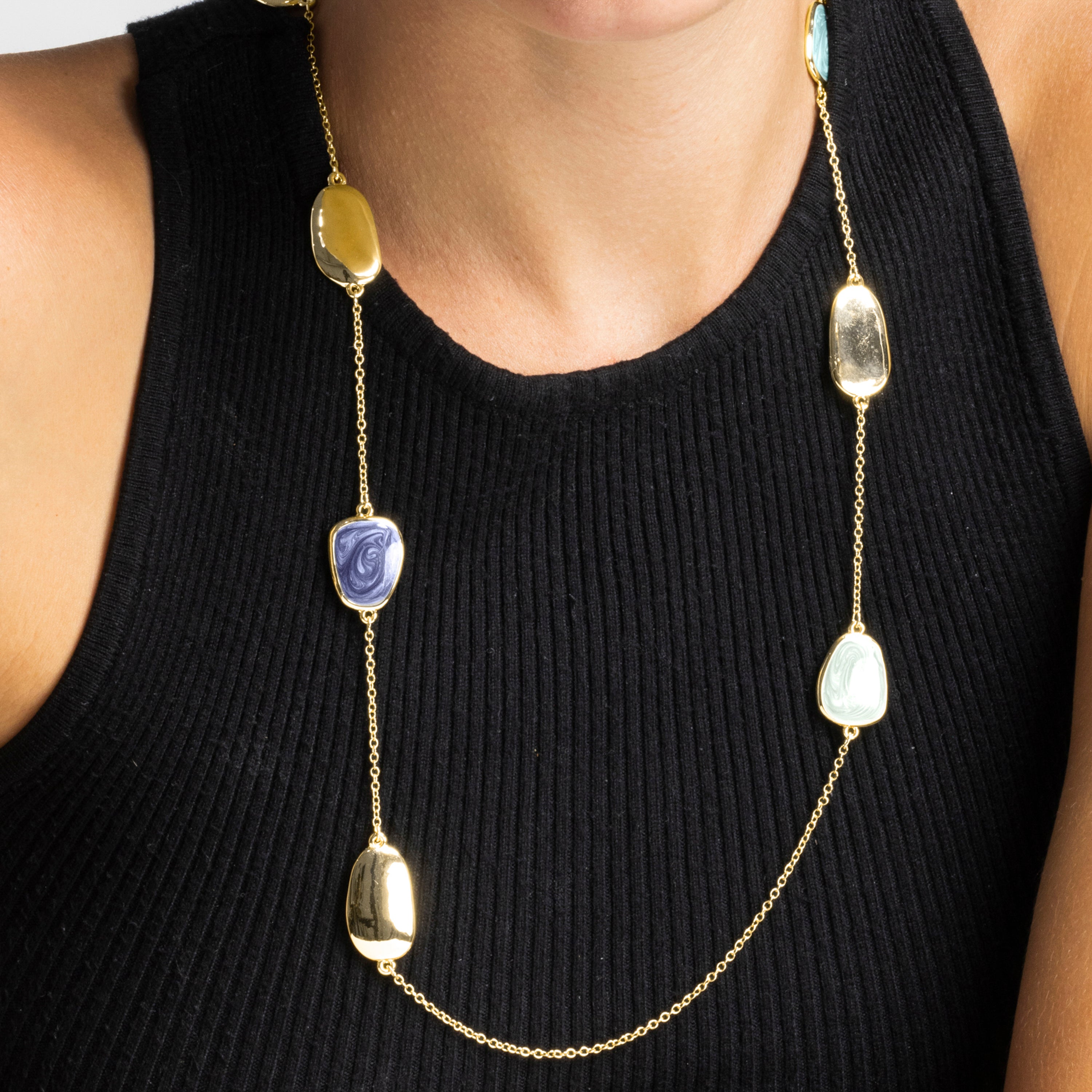 Collar with Blue Lacquer finished in 18k gold - Talyu