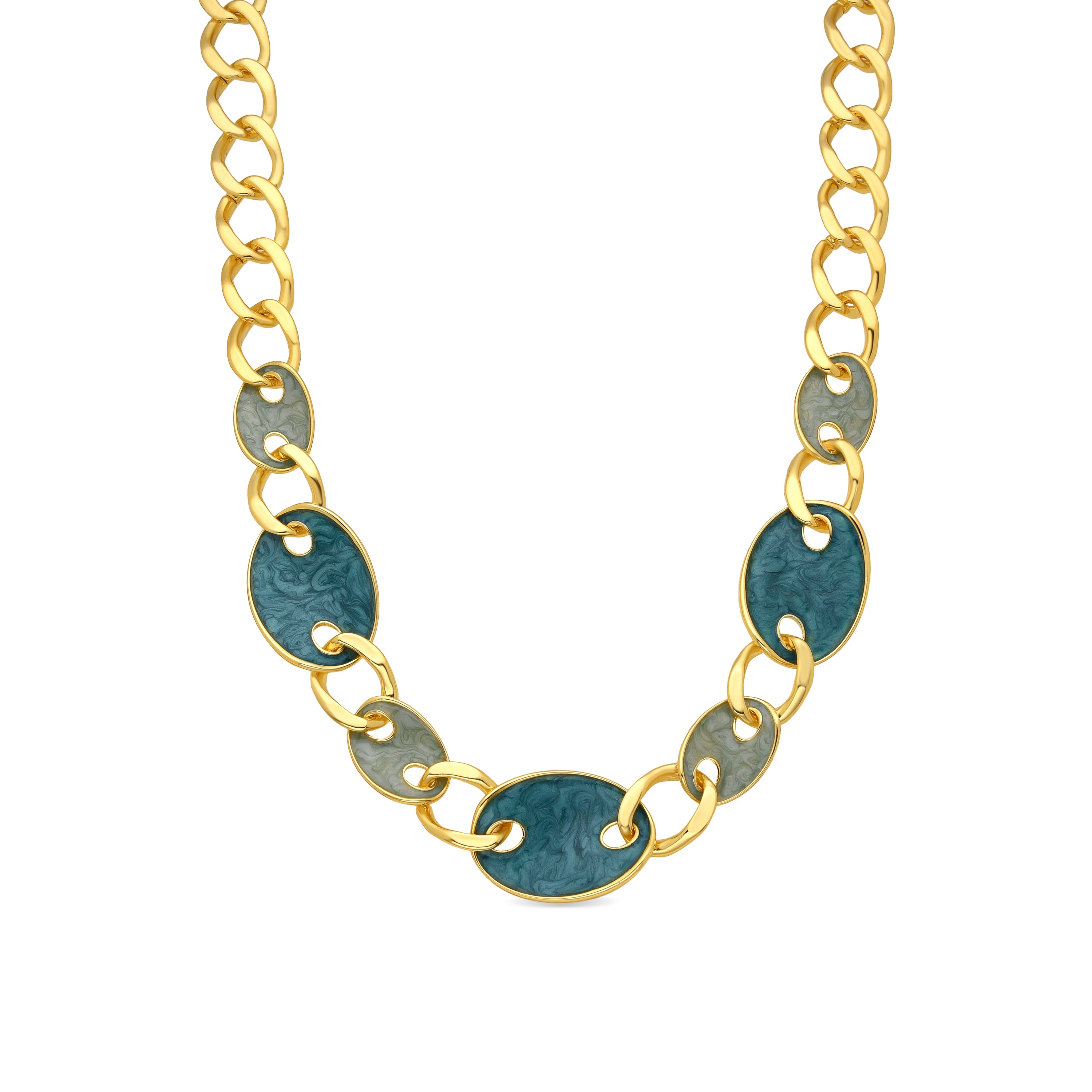 18k Yellow Gold Finished Necklace and Blue Lacquer - Makan
