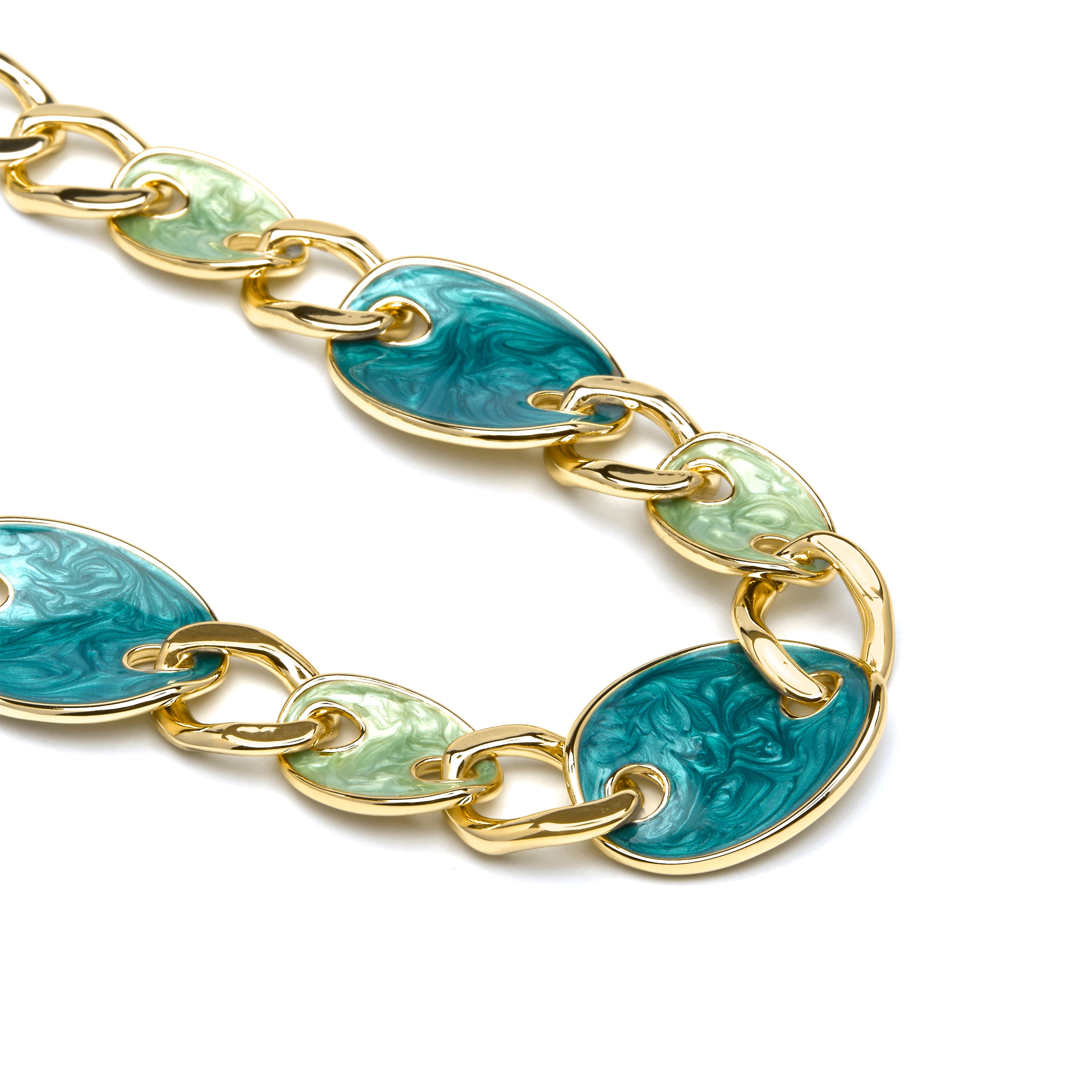 18k Yellow Gold Finished Necklace and Blue Lacquer - Makan