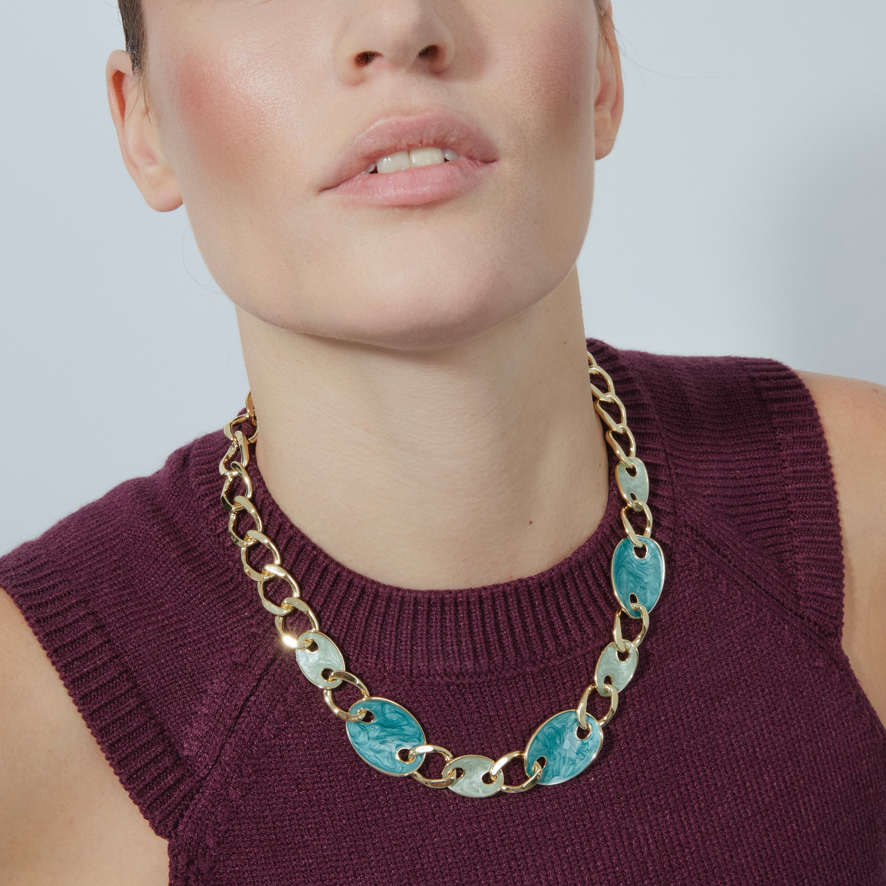 18k Yellow Gold Finished Necklace and Blue Lacquer - Makan