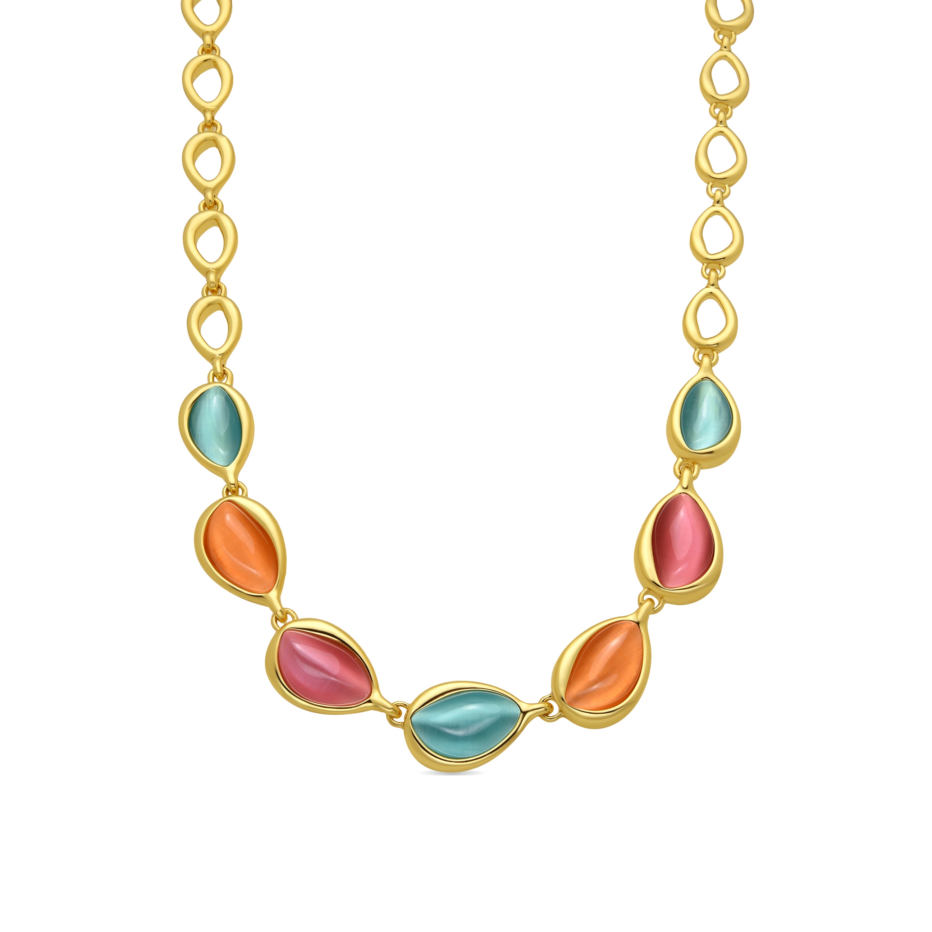 Colar acabado em ouro amarelo de 18k e Olho de Gato Multicolor - Dulfo