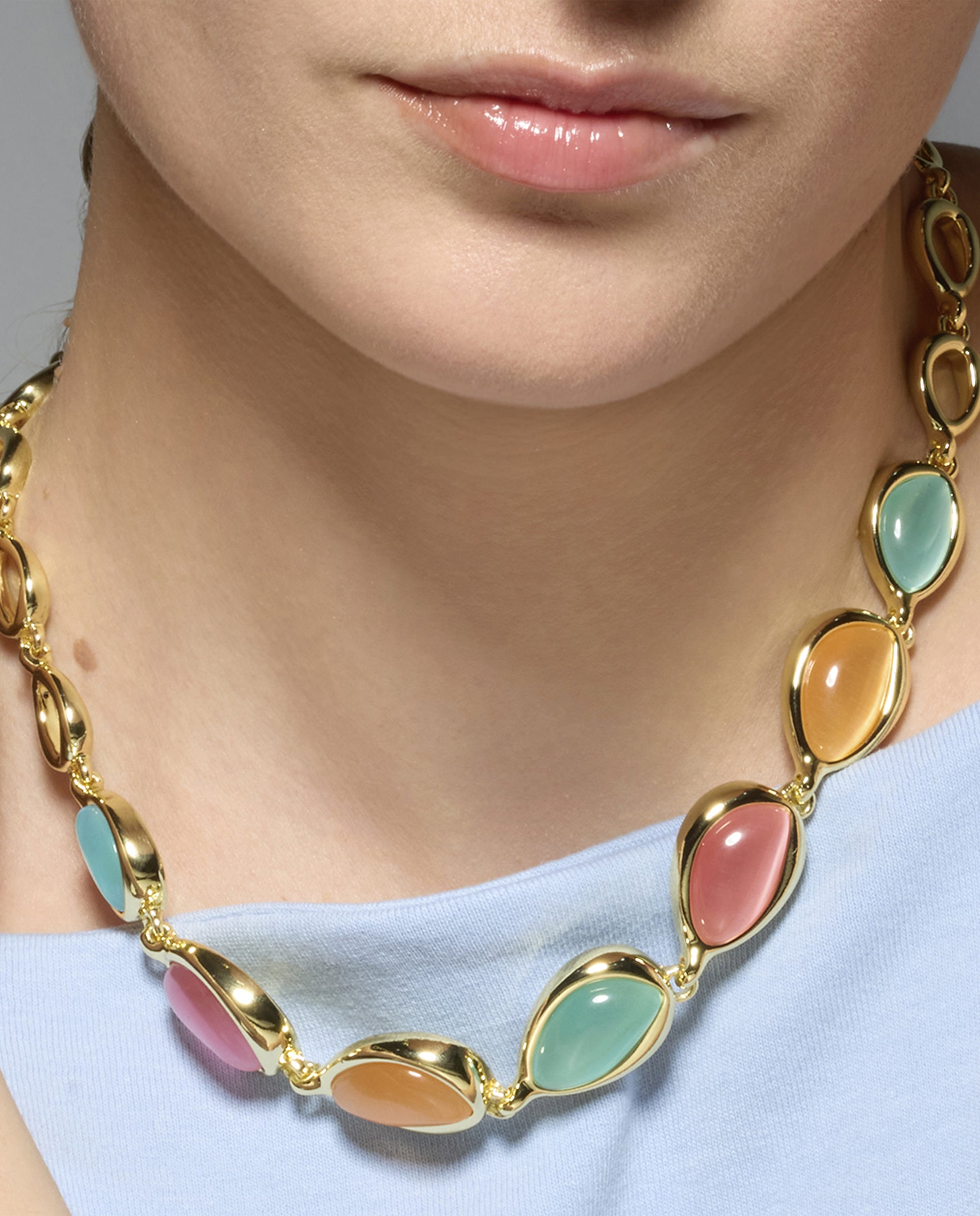 Collar acabado oro amarillo de 18k y Ojo de Gato Multicolor - Dulfo