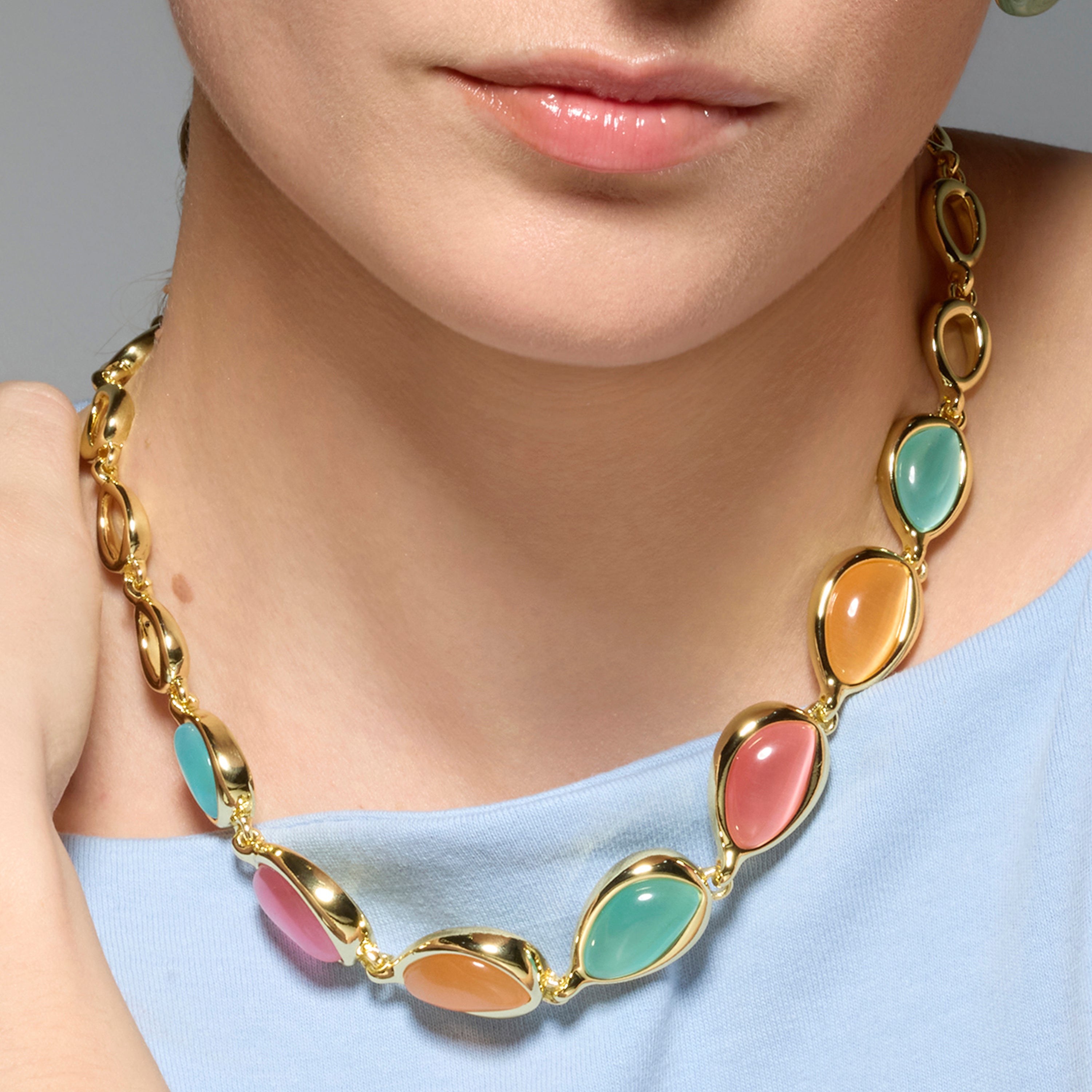 Colar acabado em ouro amarelo de 18k e Olho de Gato Multicolor - Dulfo