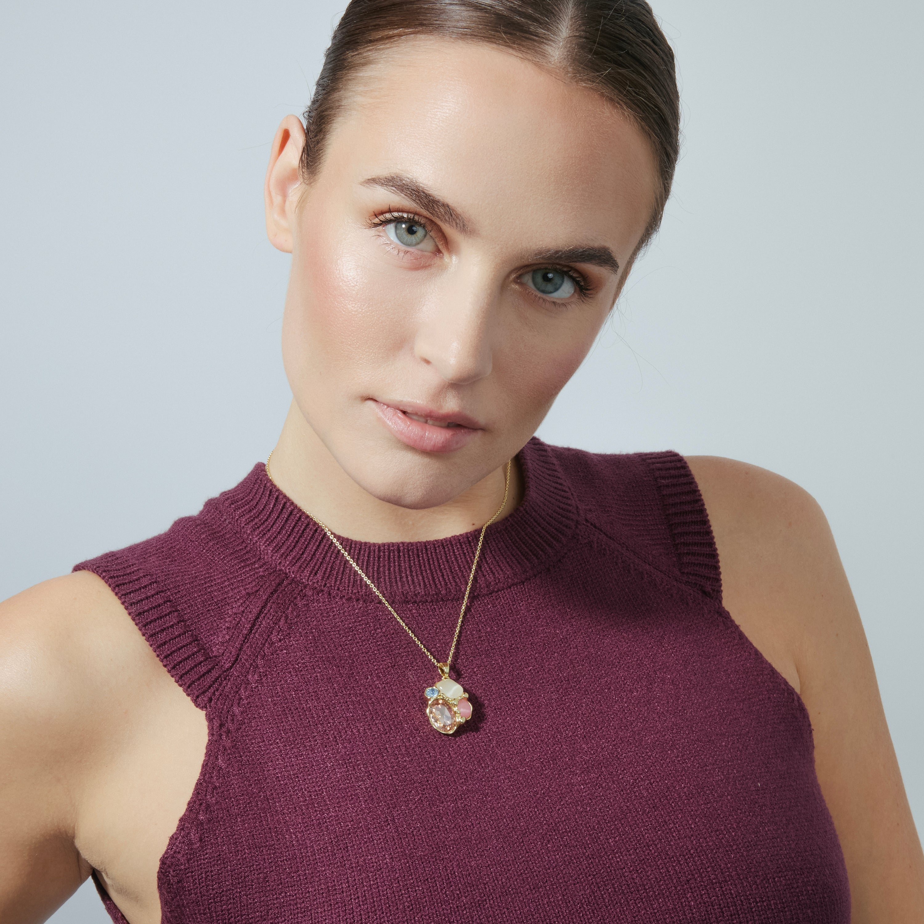 18k Yellow Gold Finished Necklace with Purple Crystal - Nedla