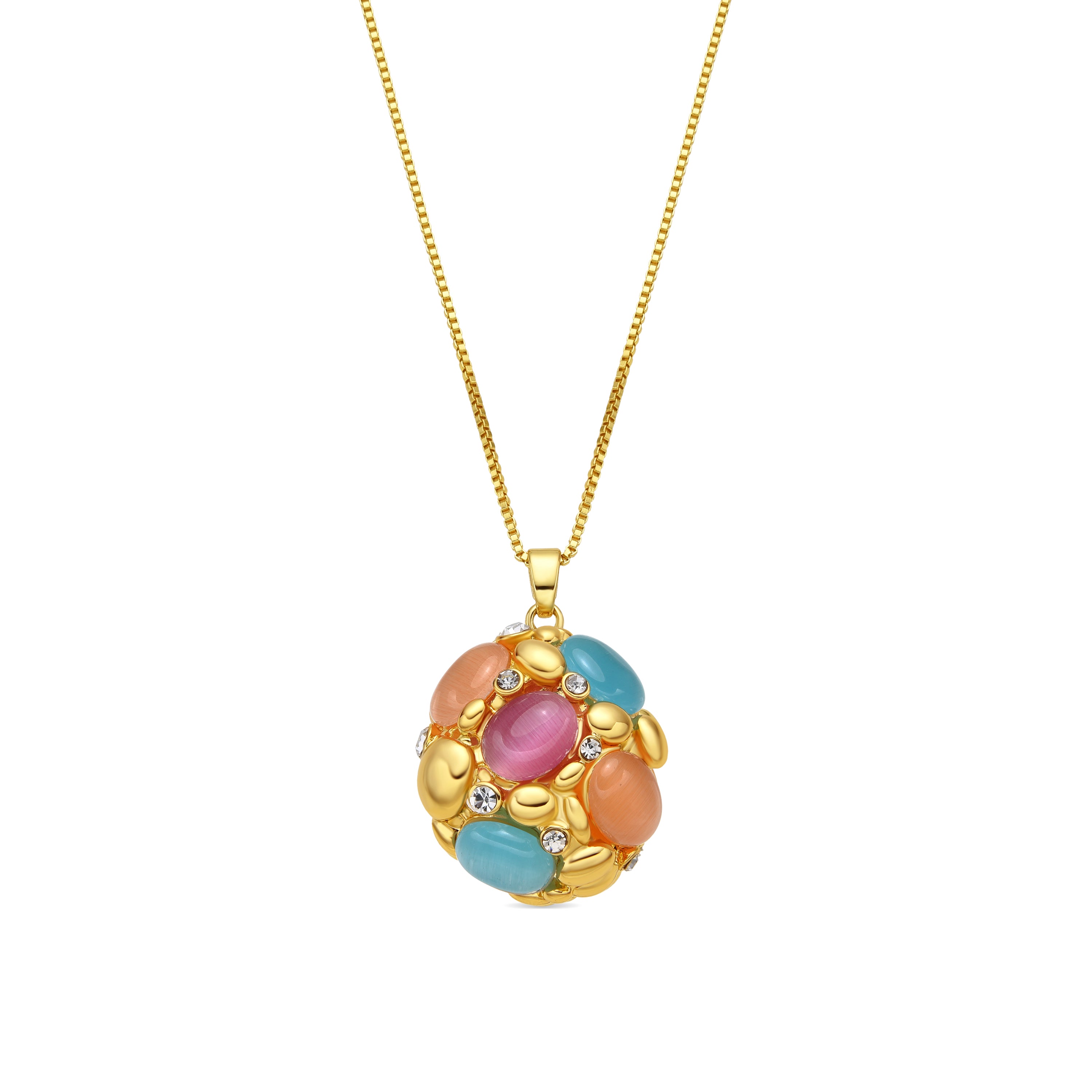 Collar Shyal de Ojo de Gato Multicolor acabado oro amarillo de 18k