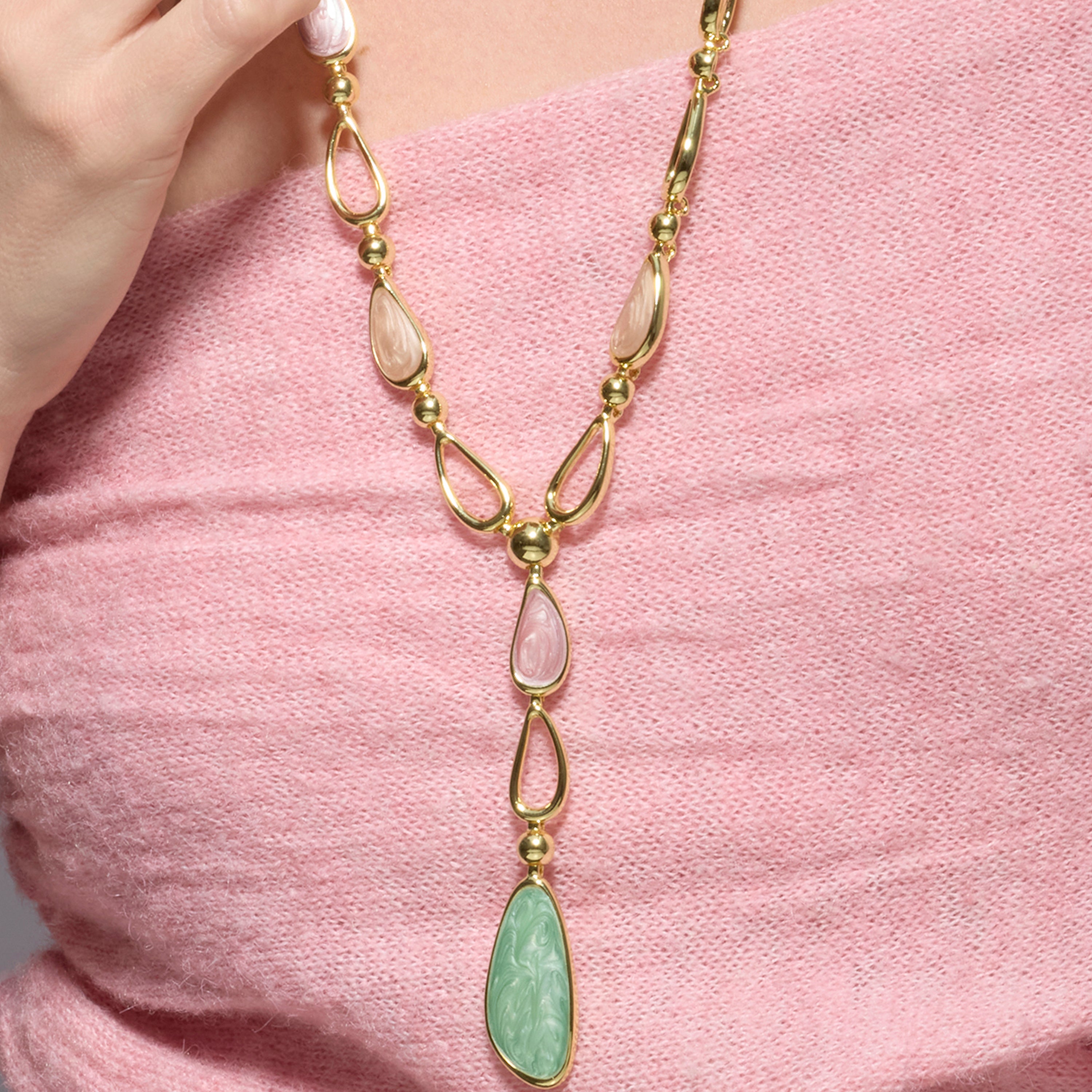 Colar acabado em ouro amarelo de 18k e lacado verde - Bolhy