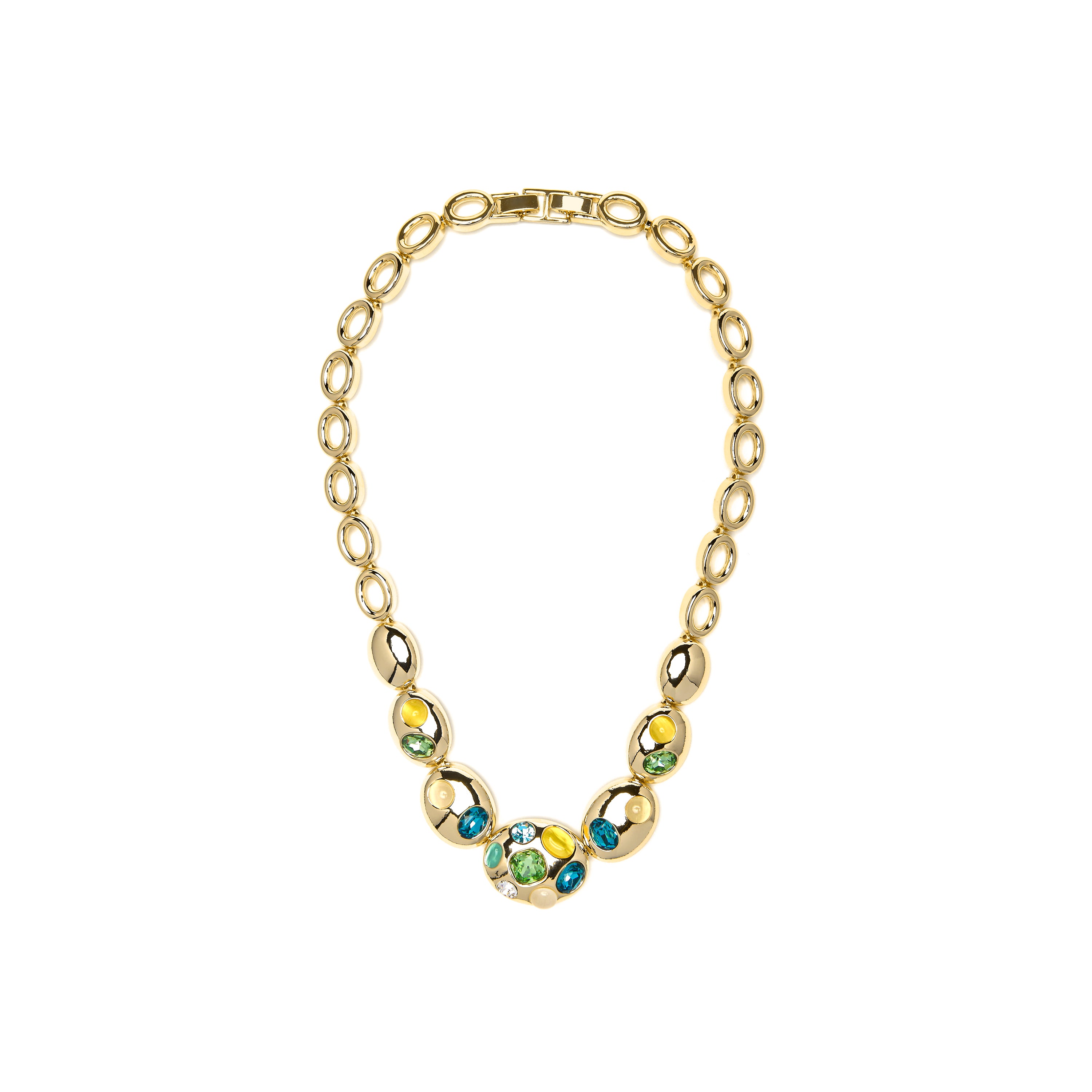 18k Yellow Gold Finished Necklace with Multicolor Crystal - Alik