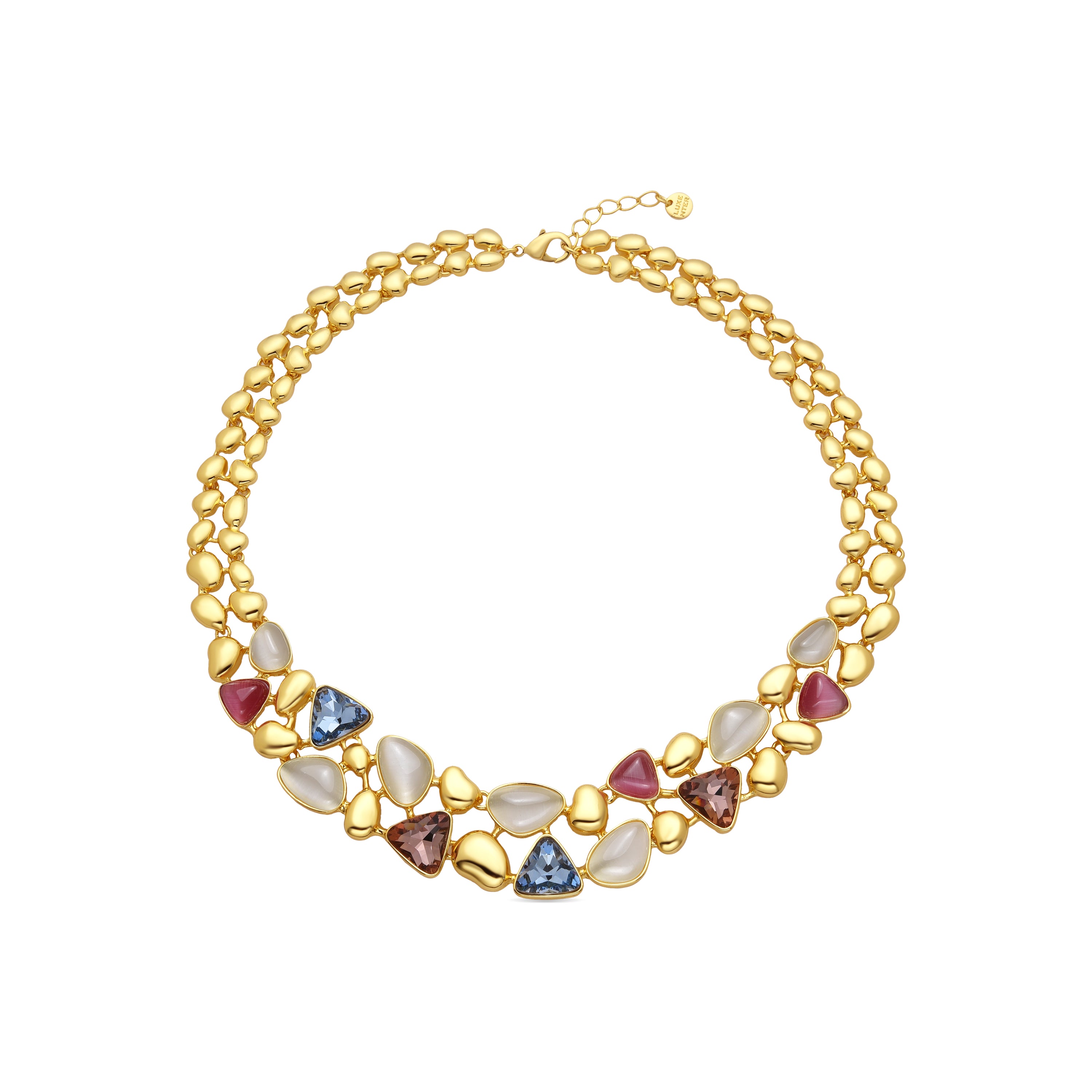 18k Yellow Gold Finished Necklace with Multicolor Crystal - Naxmo