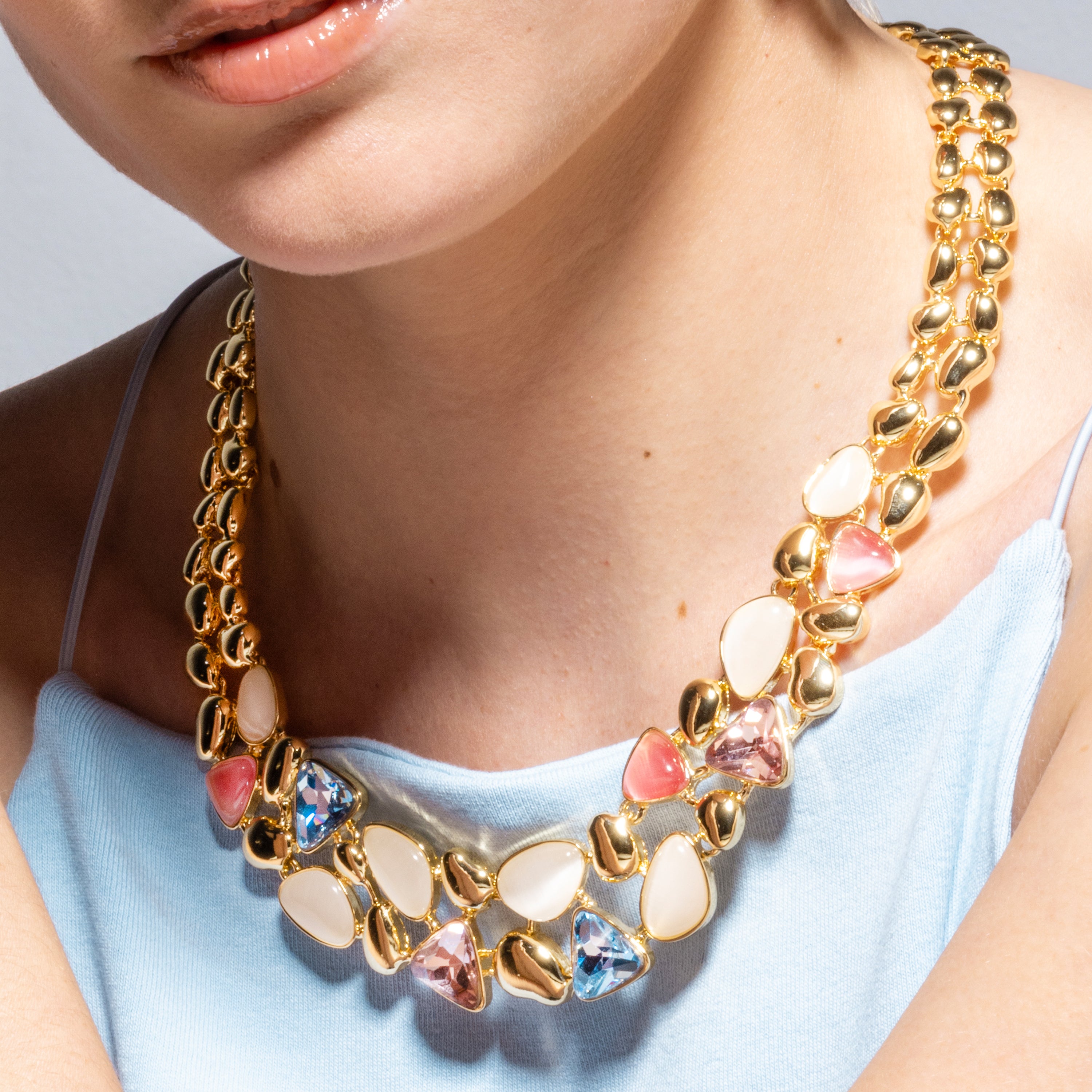 18k Yellow Gold Finished Necklace with Multicolor Crystal - Naxmo