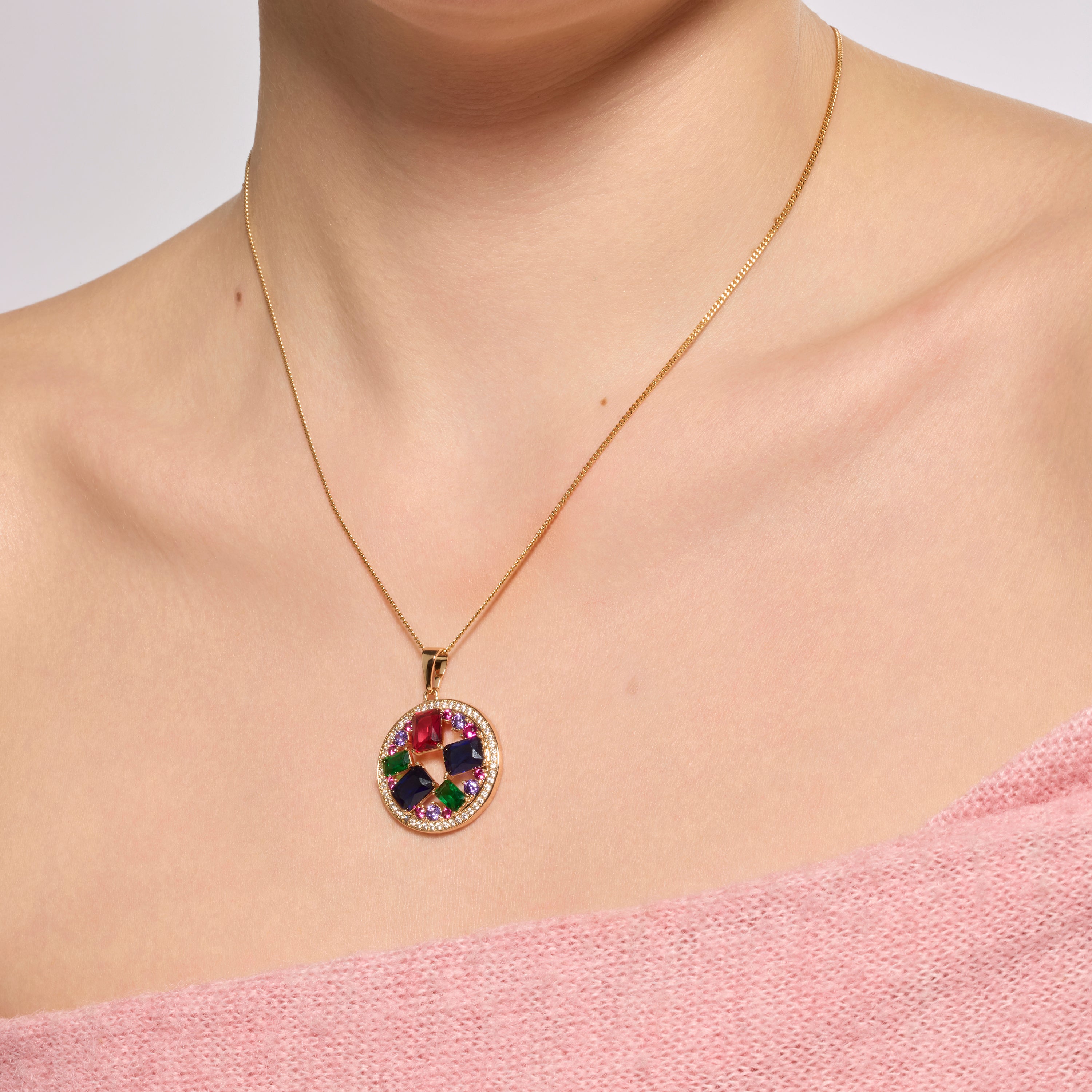 18k yellow gold finished necklace and Multicolor Cubic Zirconia - Auope