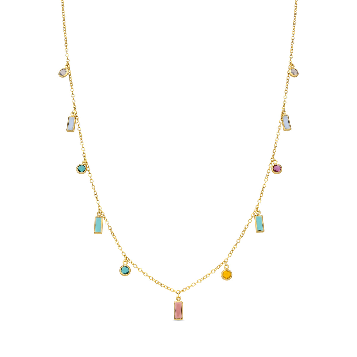 18k Yellow Gold Finished Necklace with Multicolor Cubic Zirconia - Othly