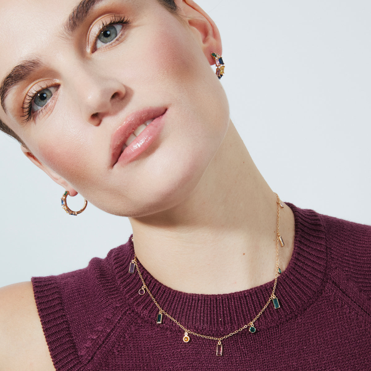 18k Yellow Gold Finished Necklace with Multicolor Cubic Zirconia - Othly