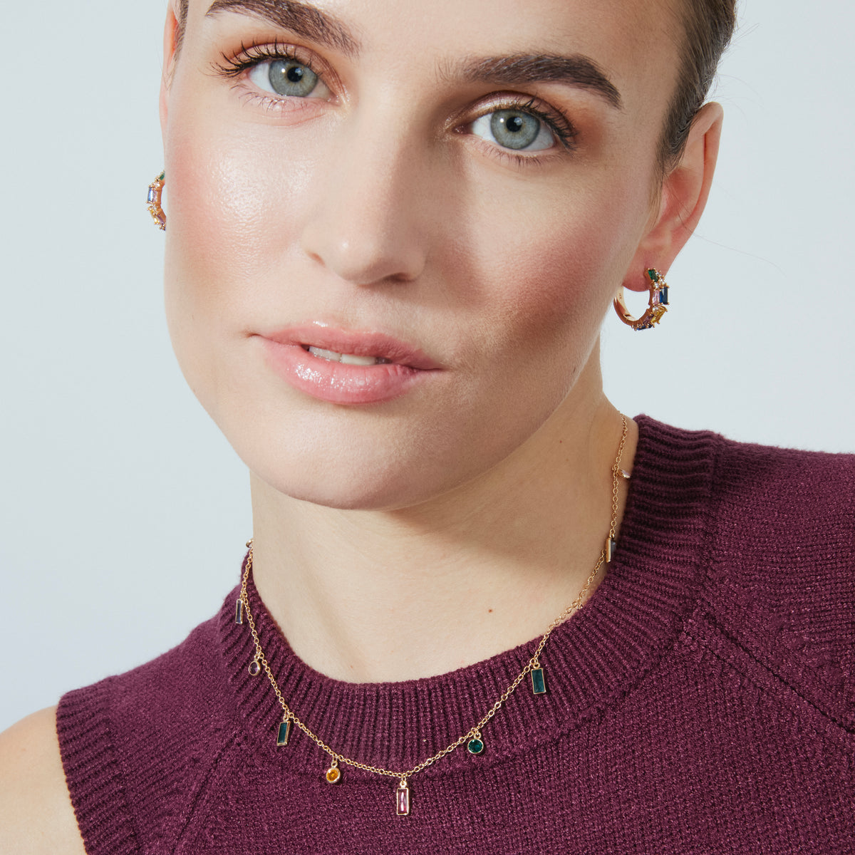 18k Yellow Gold Finished Necklace with Multicolor Cubic Zirconia - Othly