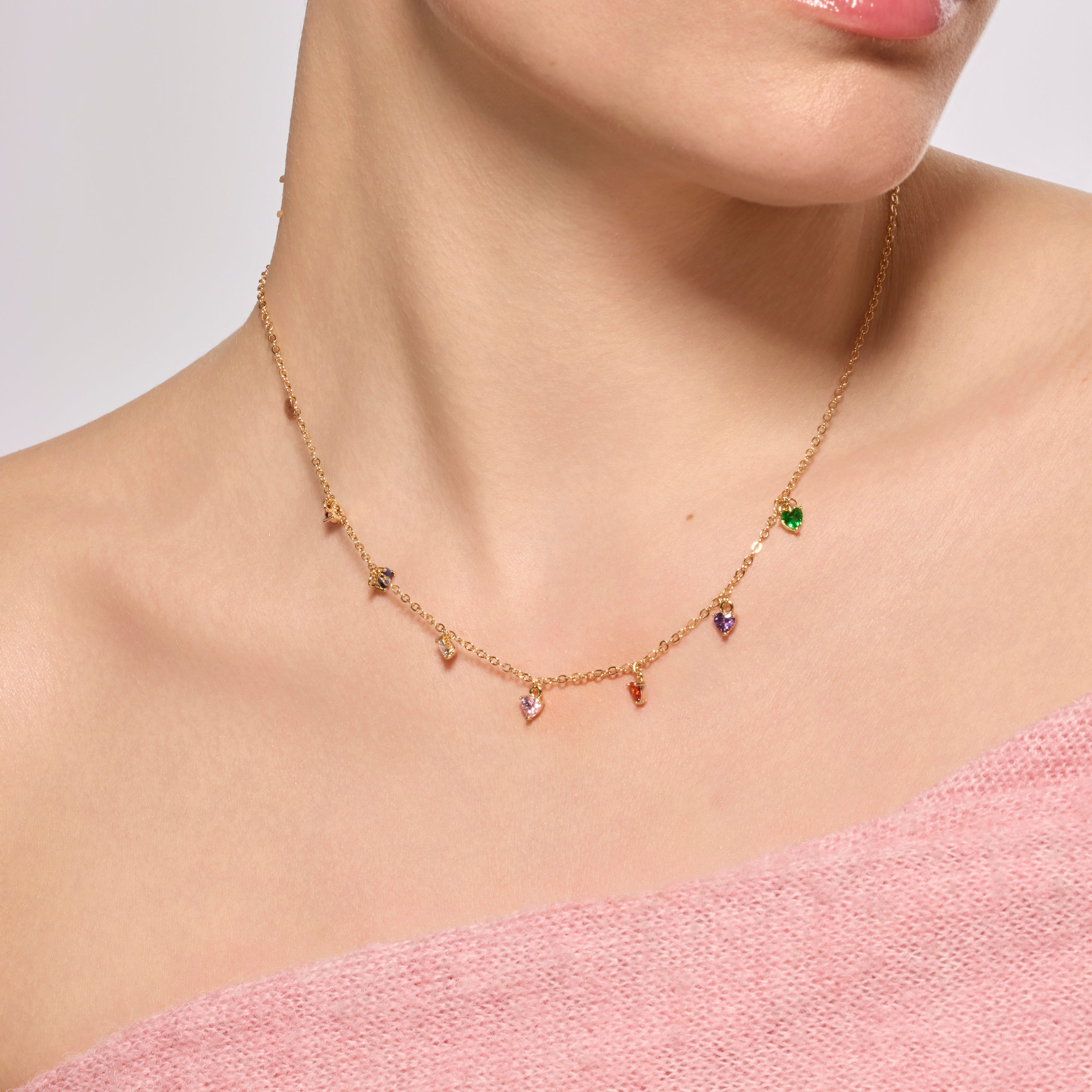 Colar acabado em ouro amarelo de 18k e zircónia multicolor - Acuil