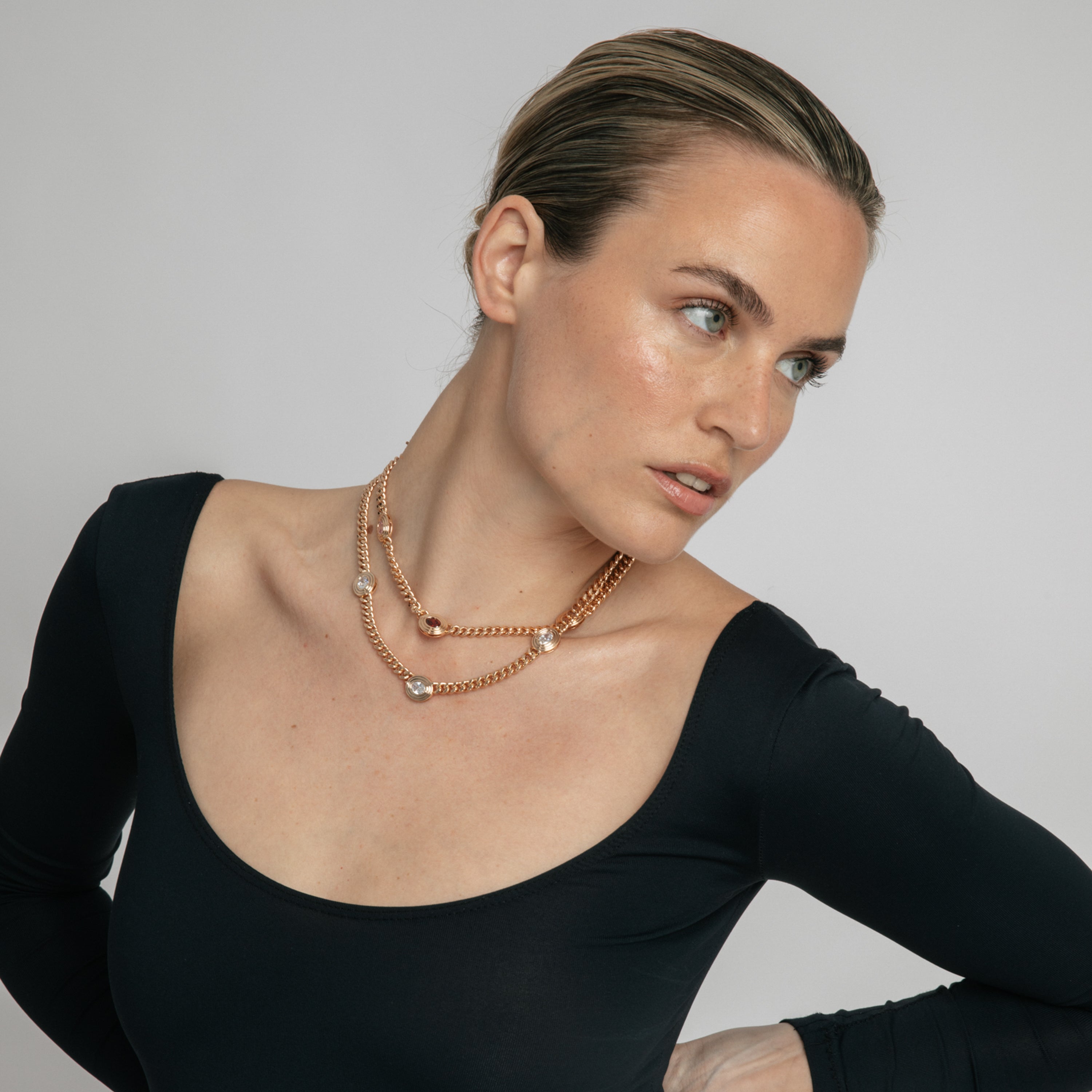 Halskette mit funkelndem Zirkonia, 18k Gelbgold-Finish - Odray