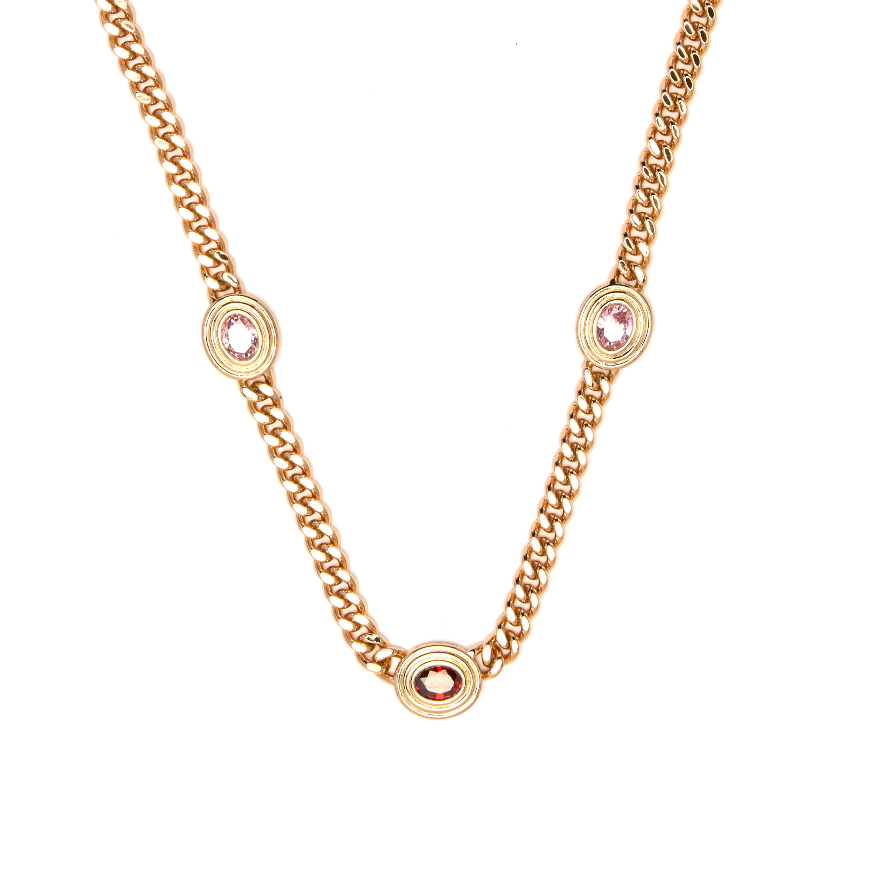 Pink Cubic Zirconia Necklace with 18k Yellow Gold Finish - Rinlin