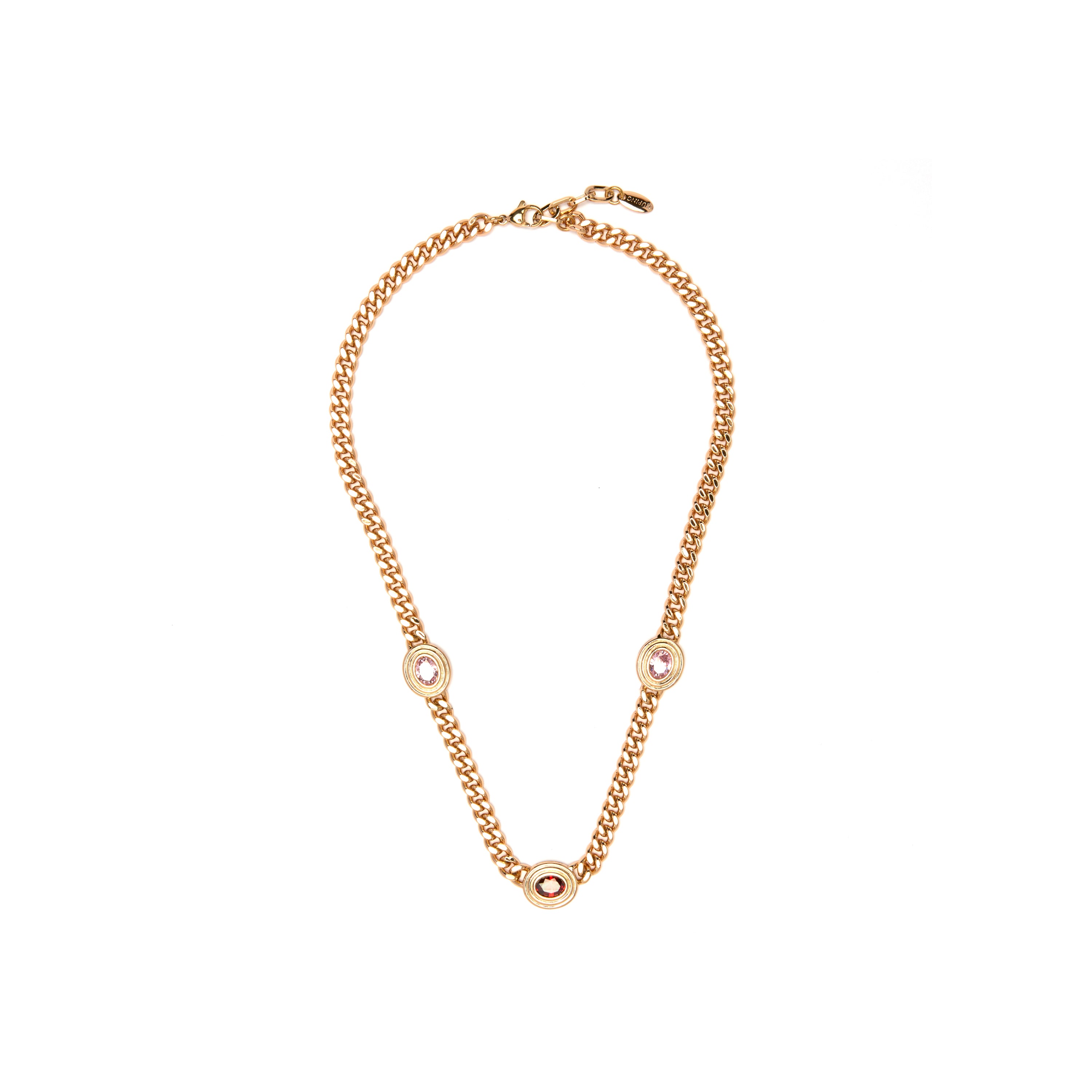 Pink Cubic Zirconia Necklace with 18k Yellow Gold Finish - Rinlin