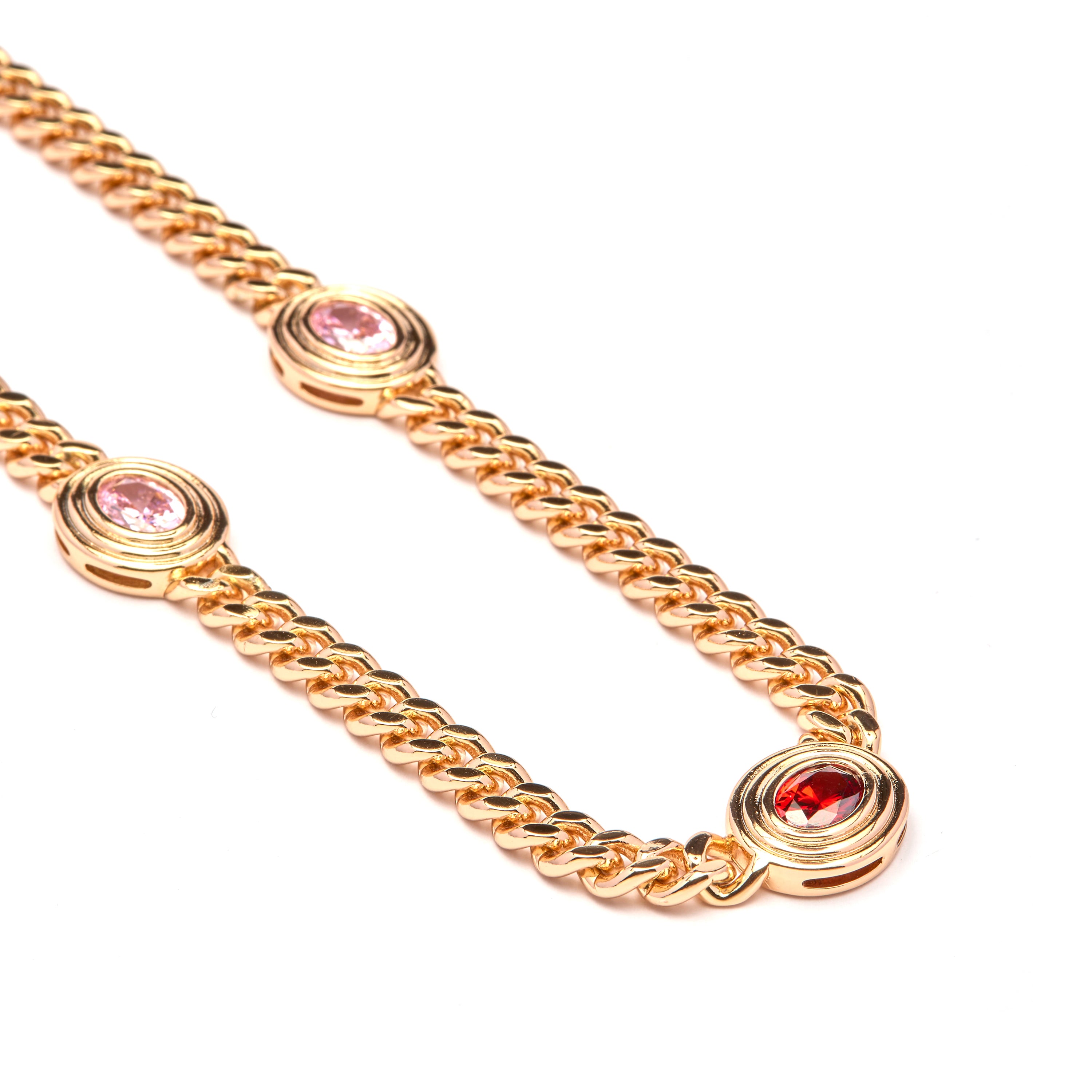 Pink Cubic Zirconia Necklace with 18k Yellow Gold Finish - Rinlin