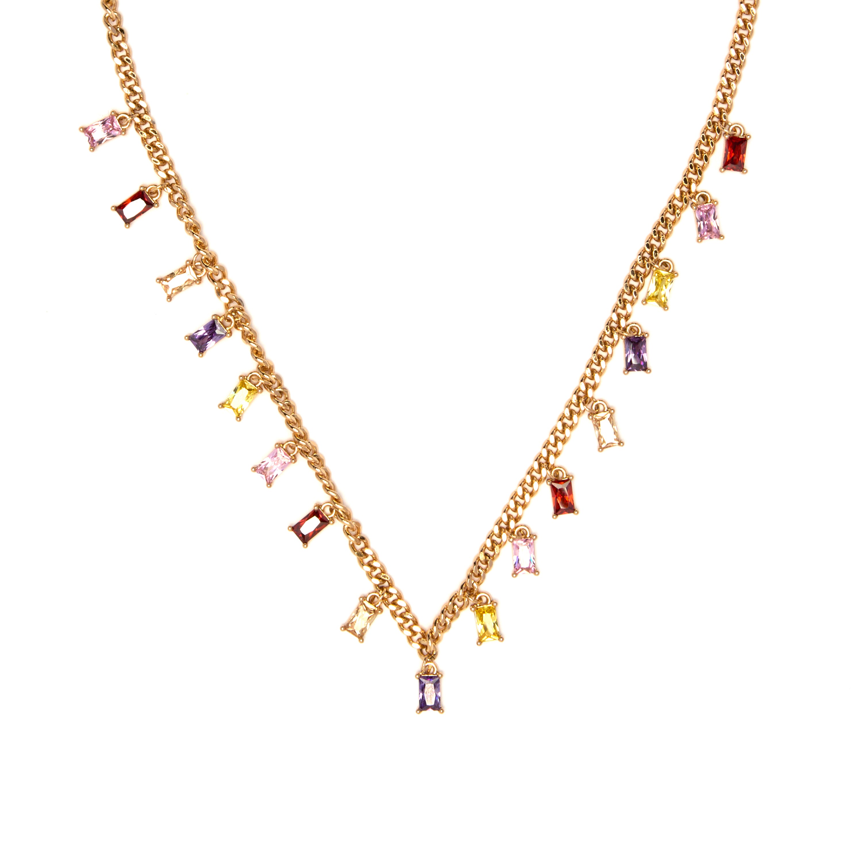 Colar de zircónia multicolor acabado em ouro amarelo de 18k - Enfo