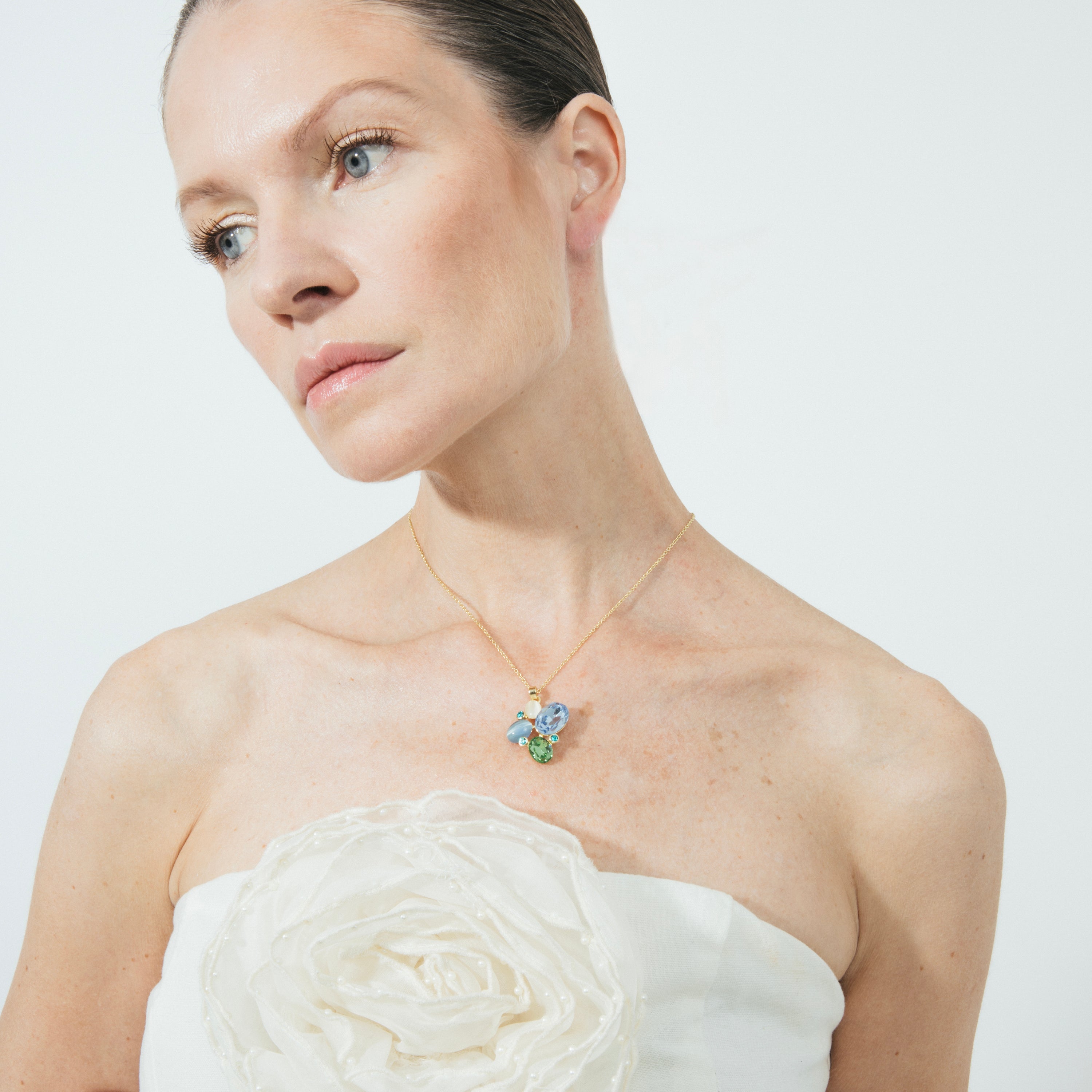 Halskette mit blauem Katzenauge, 18 Karat Gelbgold-Finish - Anxobu