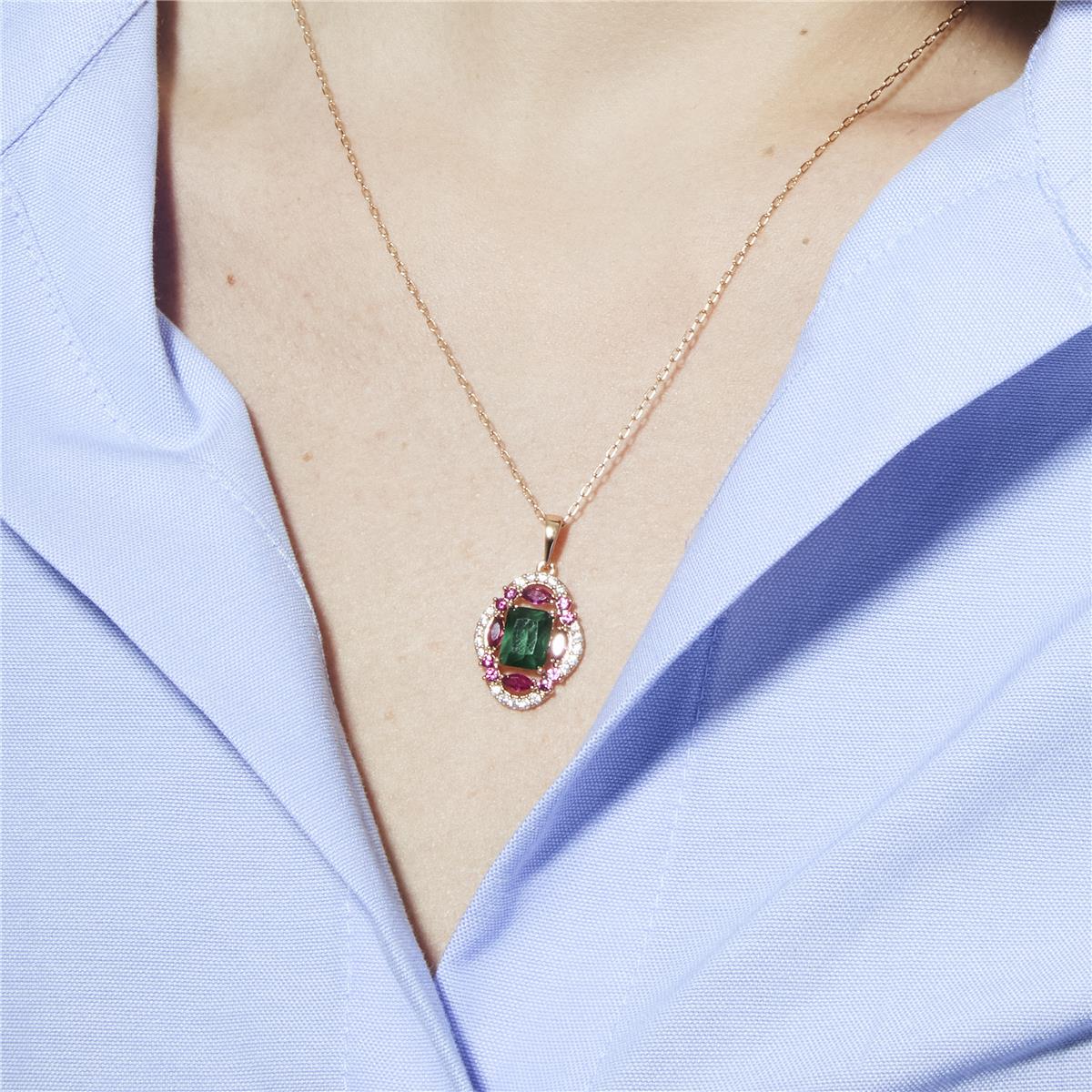 Collana con zirconi multicolore finitura in oro giallo 18k - Riadxo