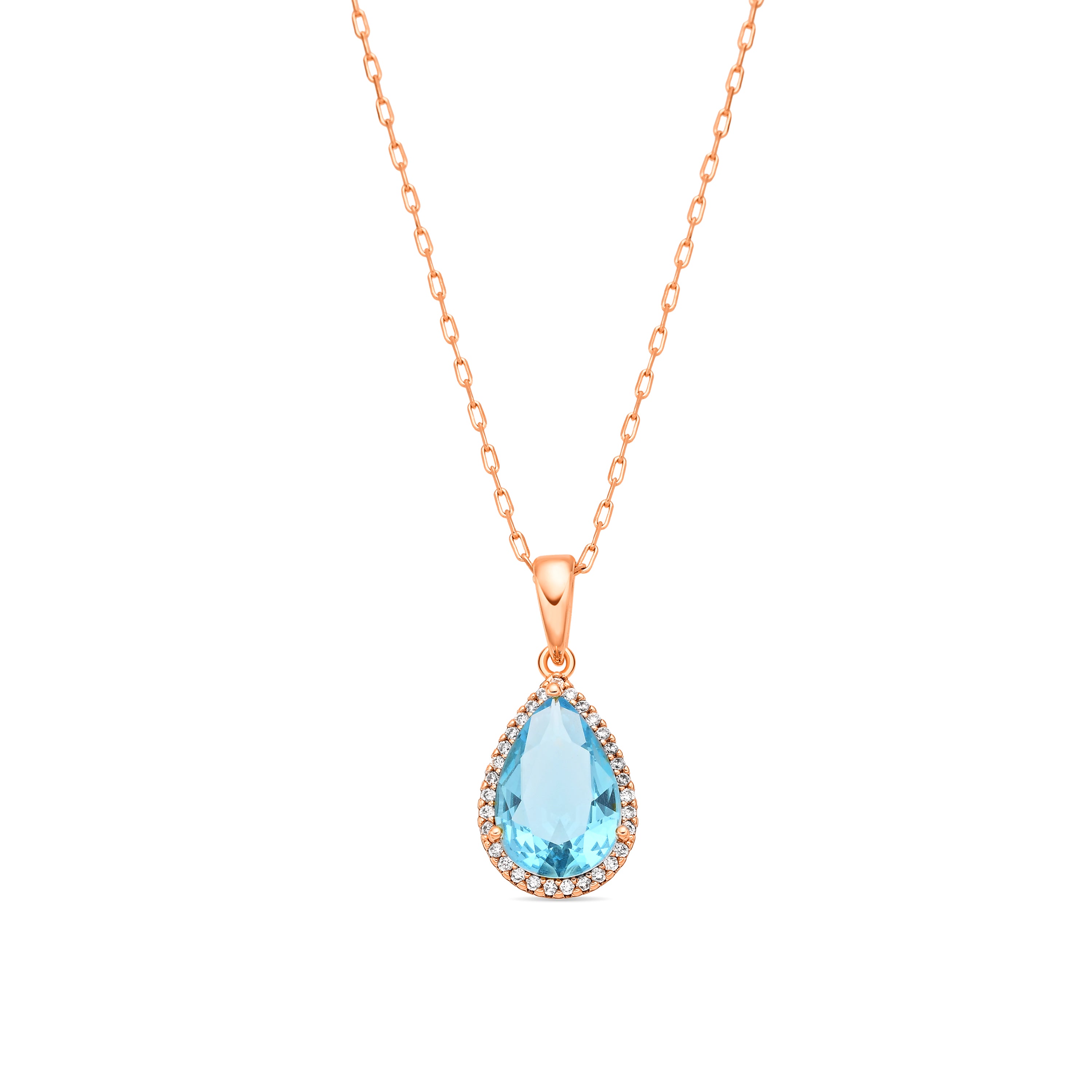 Aquamarine Cubic Zirconia Necklace finished in 18k Yellow Gold - Dota