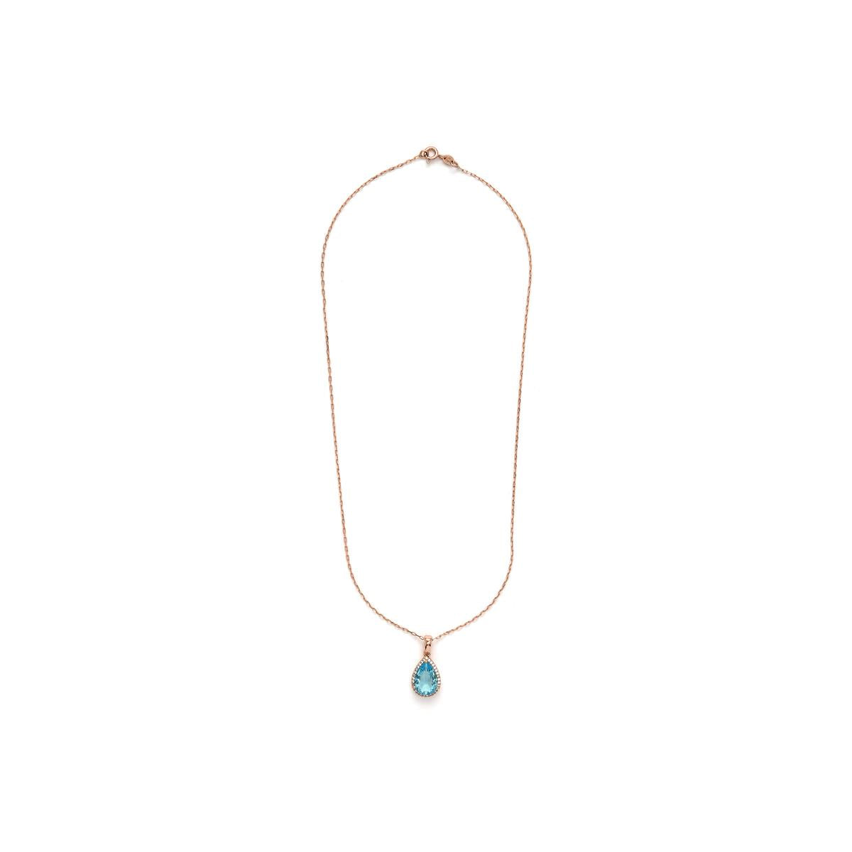 Aquamarine Cubic Zirconia Necklace finished in 18k Yellow Gold - Dota