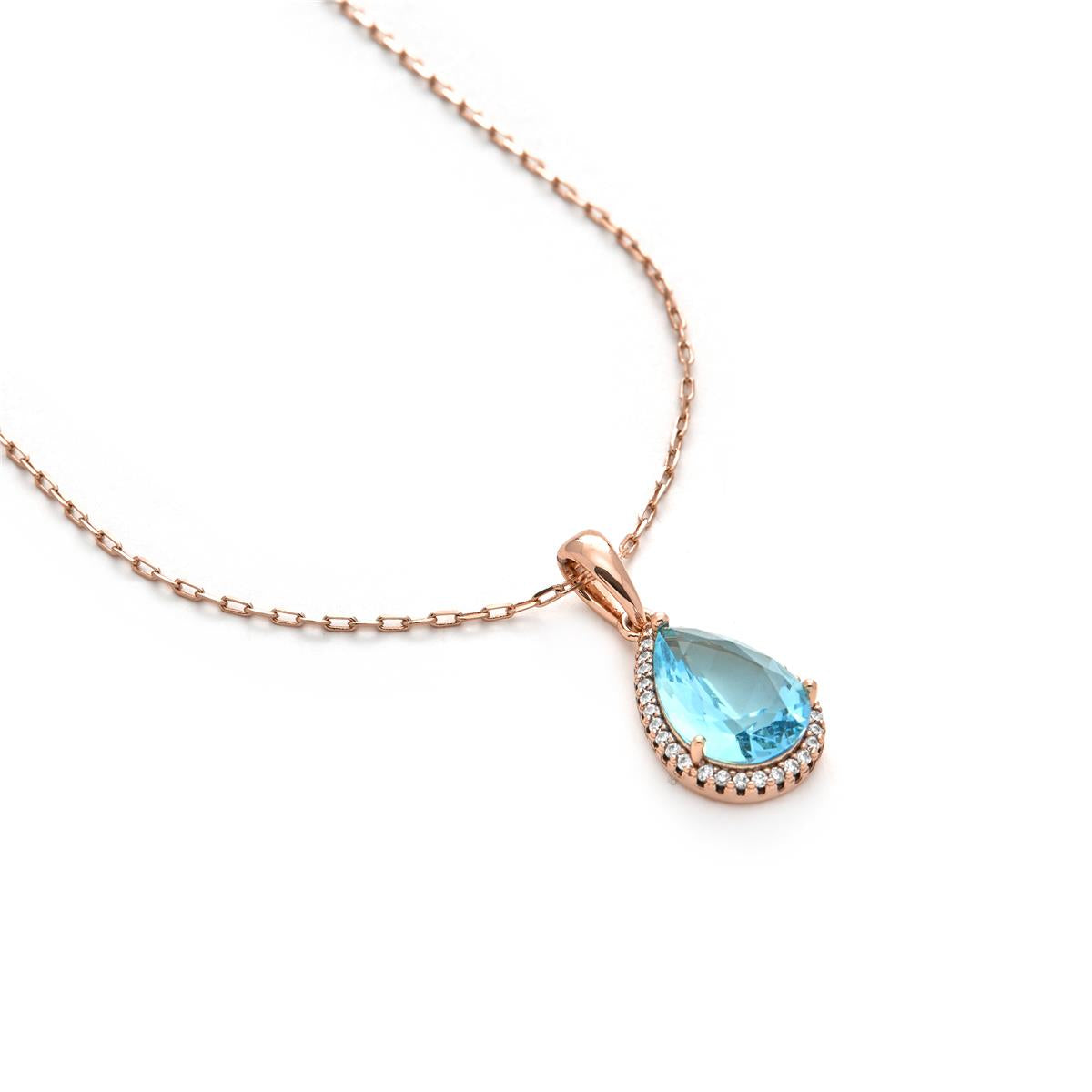 Aquamarine Cubic Zirconia Necklace finished in 18k Yellow Gold - Dota