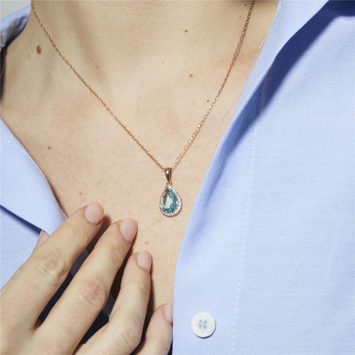Aquamarine Cubic Zirconia Necklace finished in 18k Yellow Gold - Dota