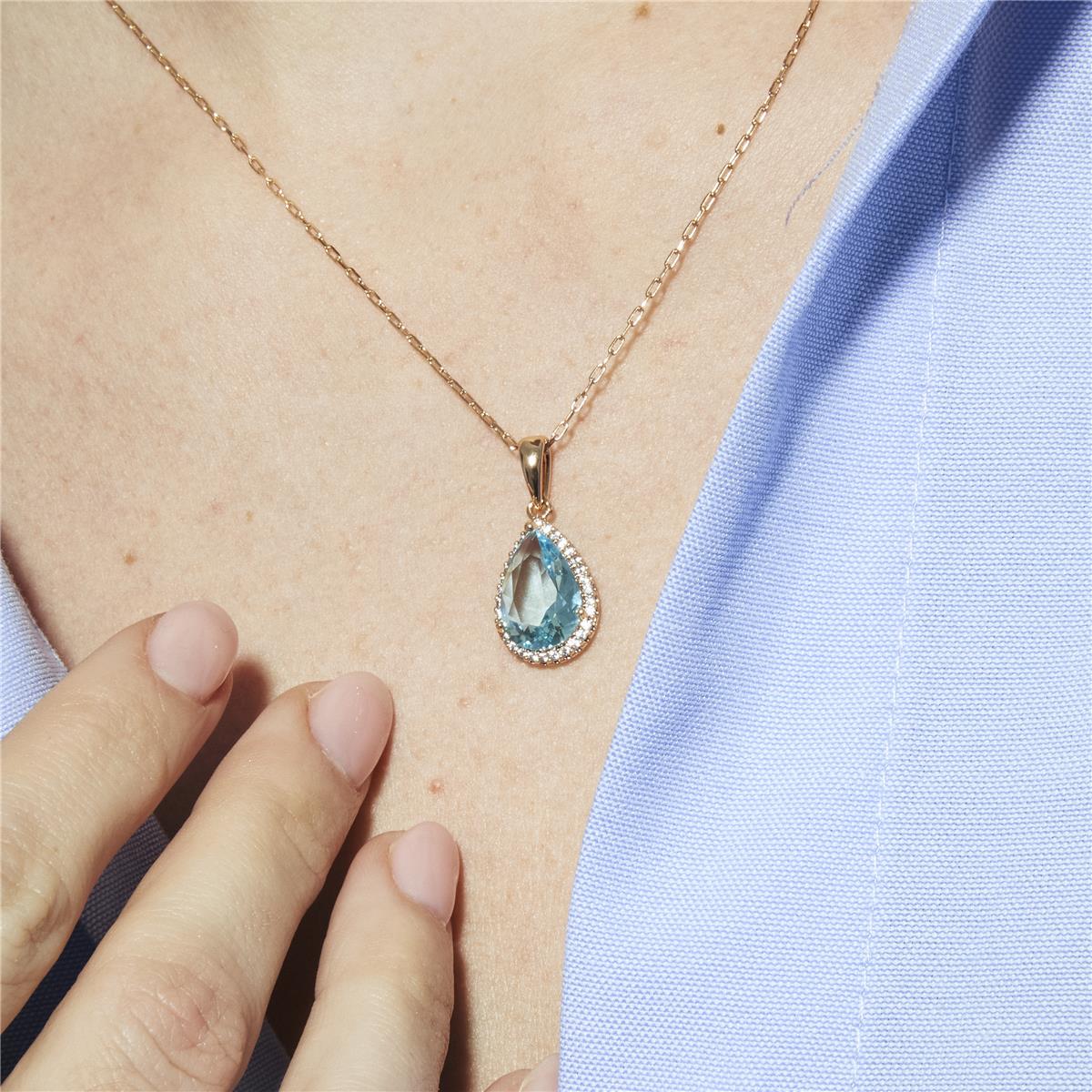 Aquamarine Cubic Zirconia Necklace finished in 18k Yellow Gold - Dota