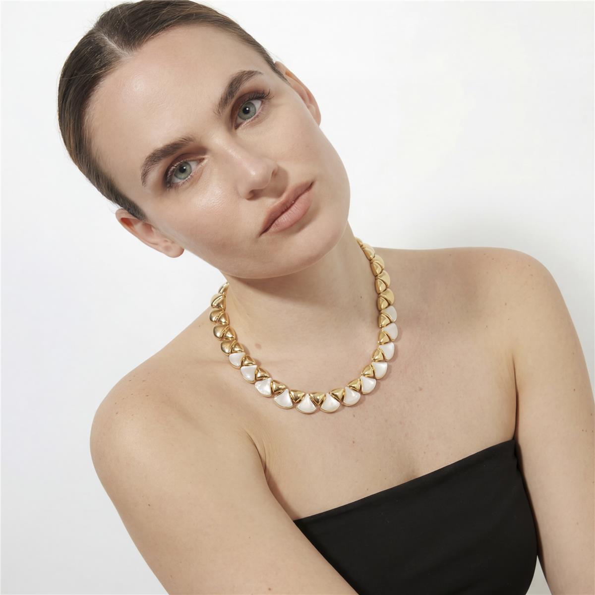 Weißes Perlmutt-Halsband mit 18k Gelbgold-Finish - Riub
