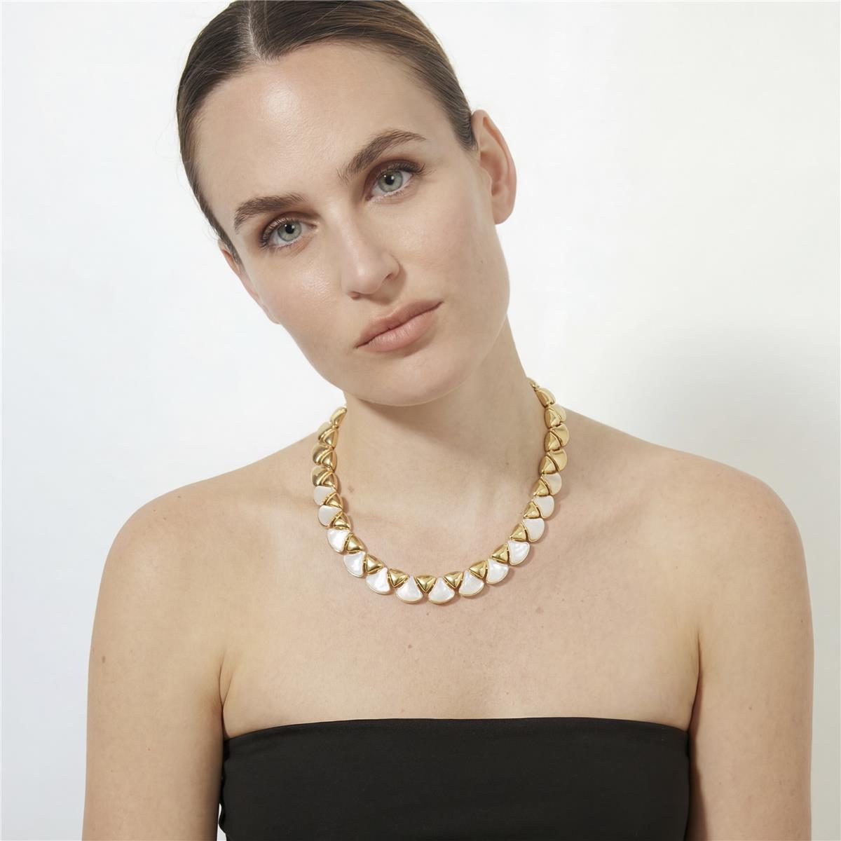 Weißes Perlmutt-Halsband mit 18k Gelbgold-Finish - Riub