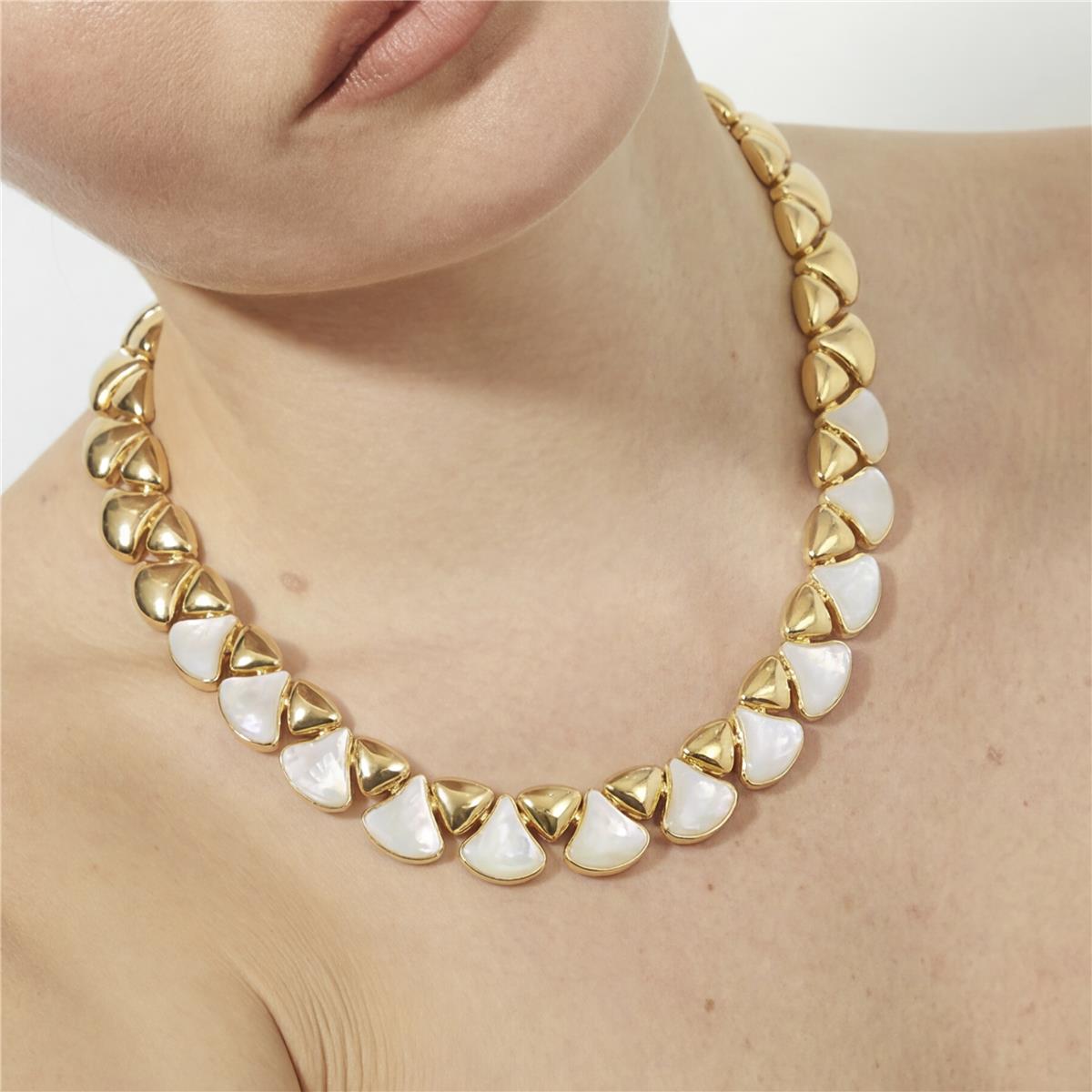 Weißes Perlmutt-Halsband mit 18k Gelbgold-Finish - Riub