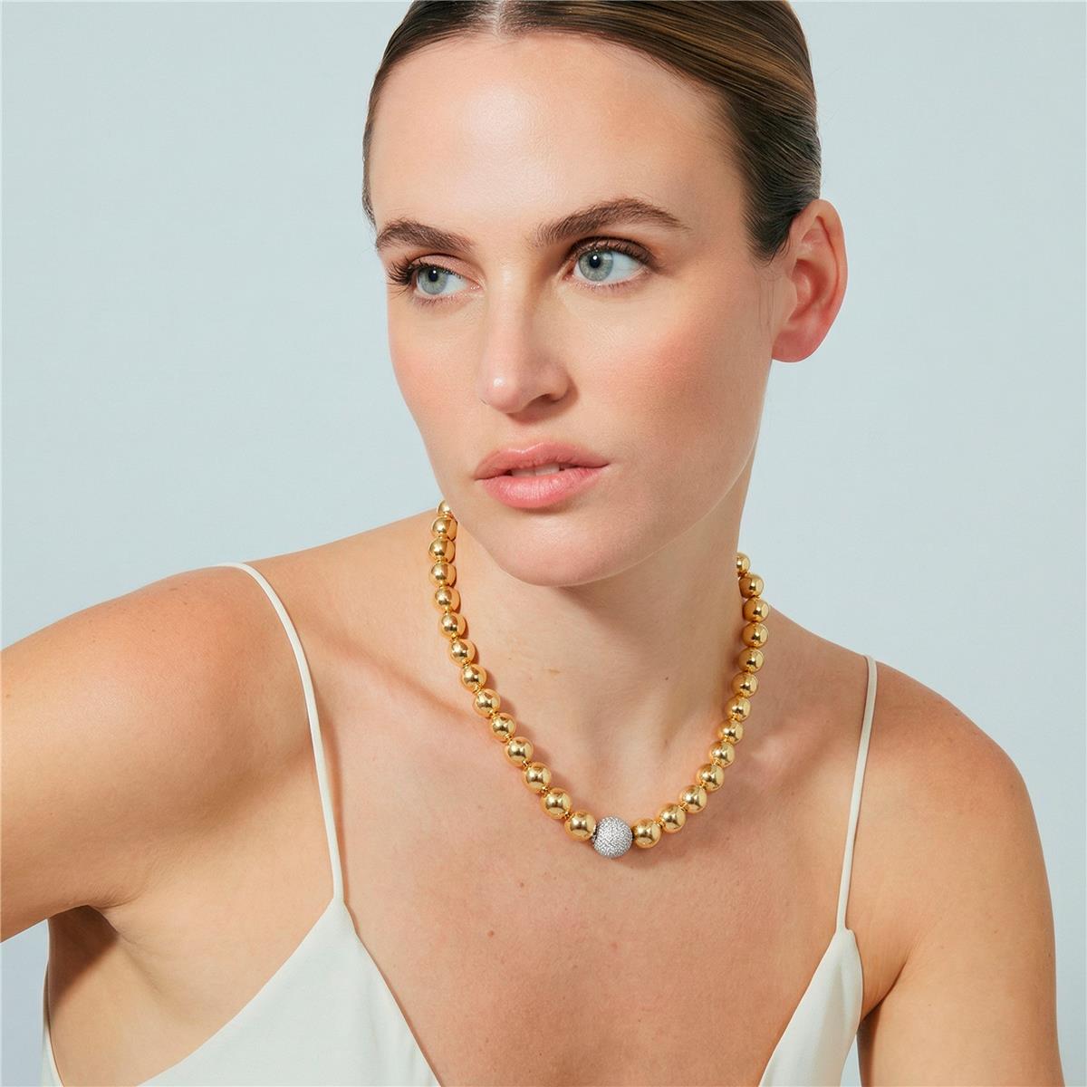 Halskette mit funkelndem Zirkonia, 18 Karat Gelbgold-Finish - Avihe