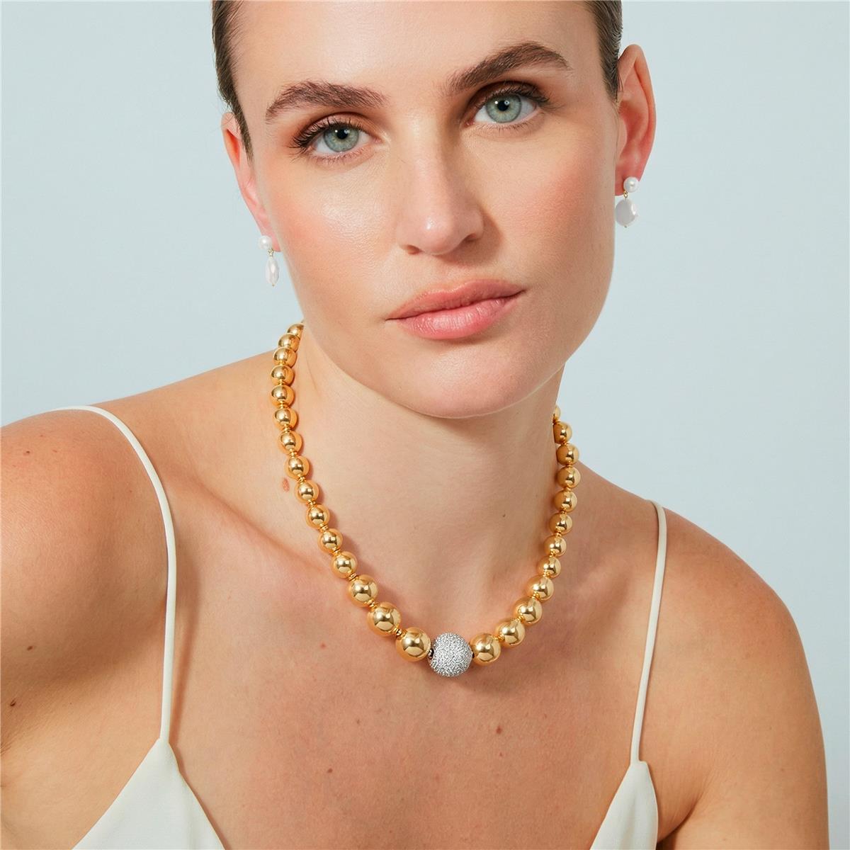 Halskette mit funkelndem Zirkonia, 18 Karat Gelbgold-Finish - Avihe