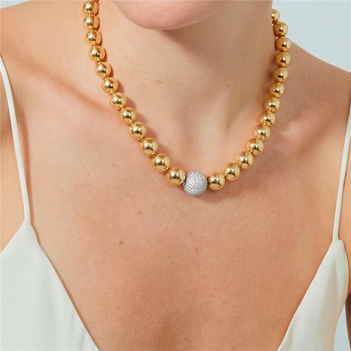 Halskette mit funkelndem Zirkonia, 18 Karat Gelbgold-Finish - Avihe